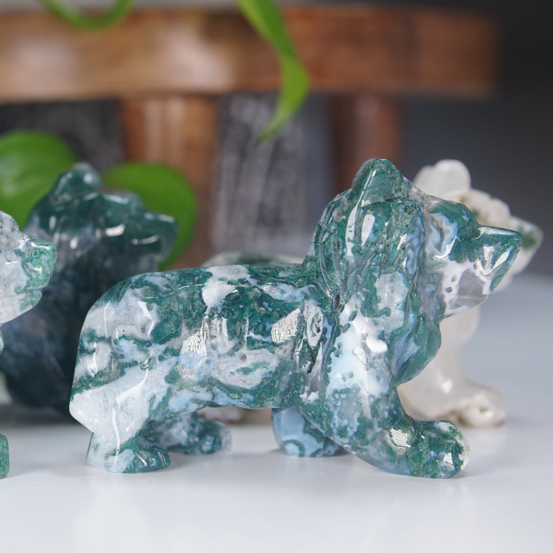 Moss Agate Small Wolf Carving | Pick Your Favorite