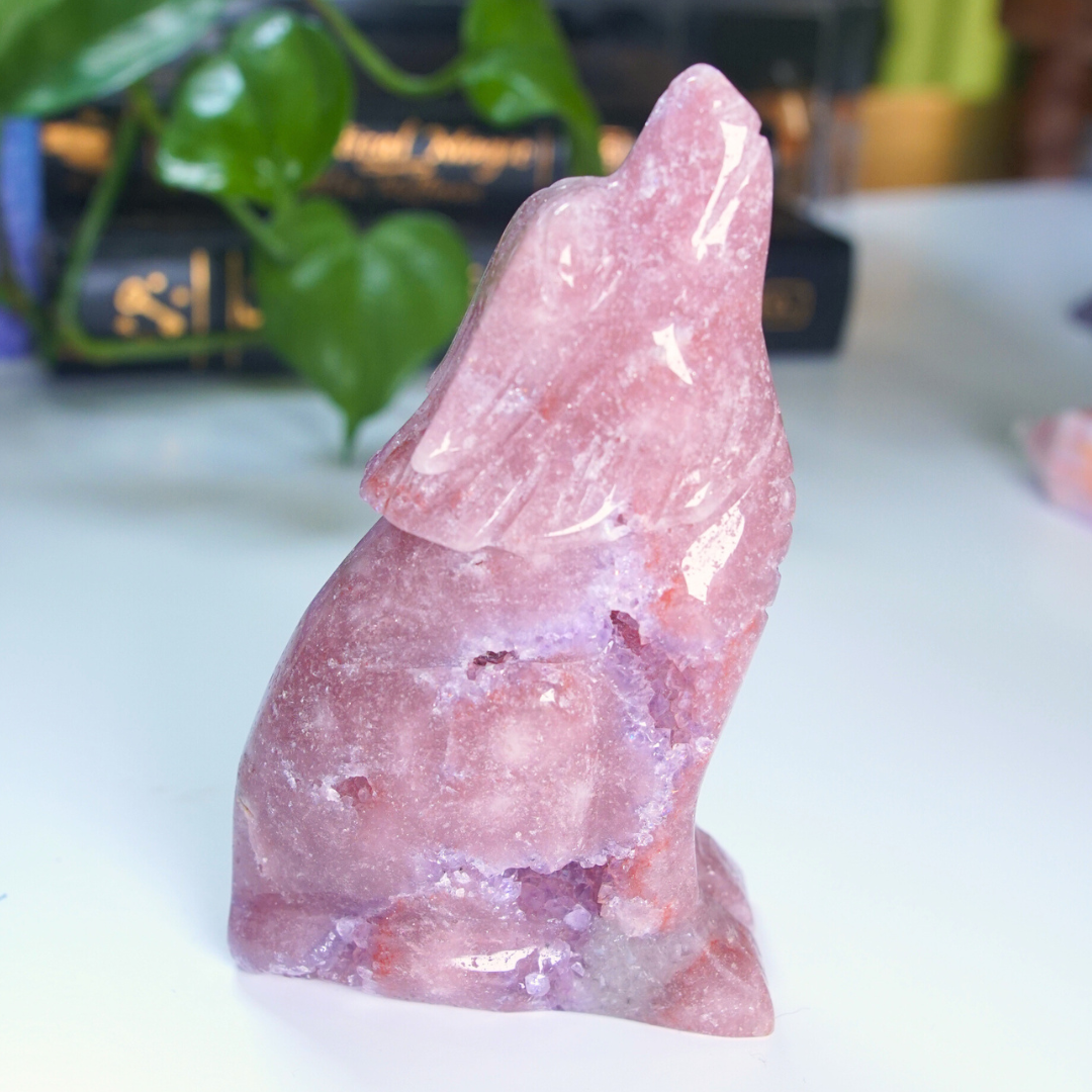 Druzy Amethyst Wolf Crystal Carving Geode Statement Piece
