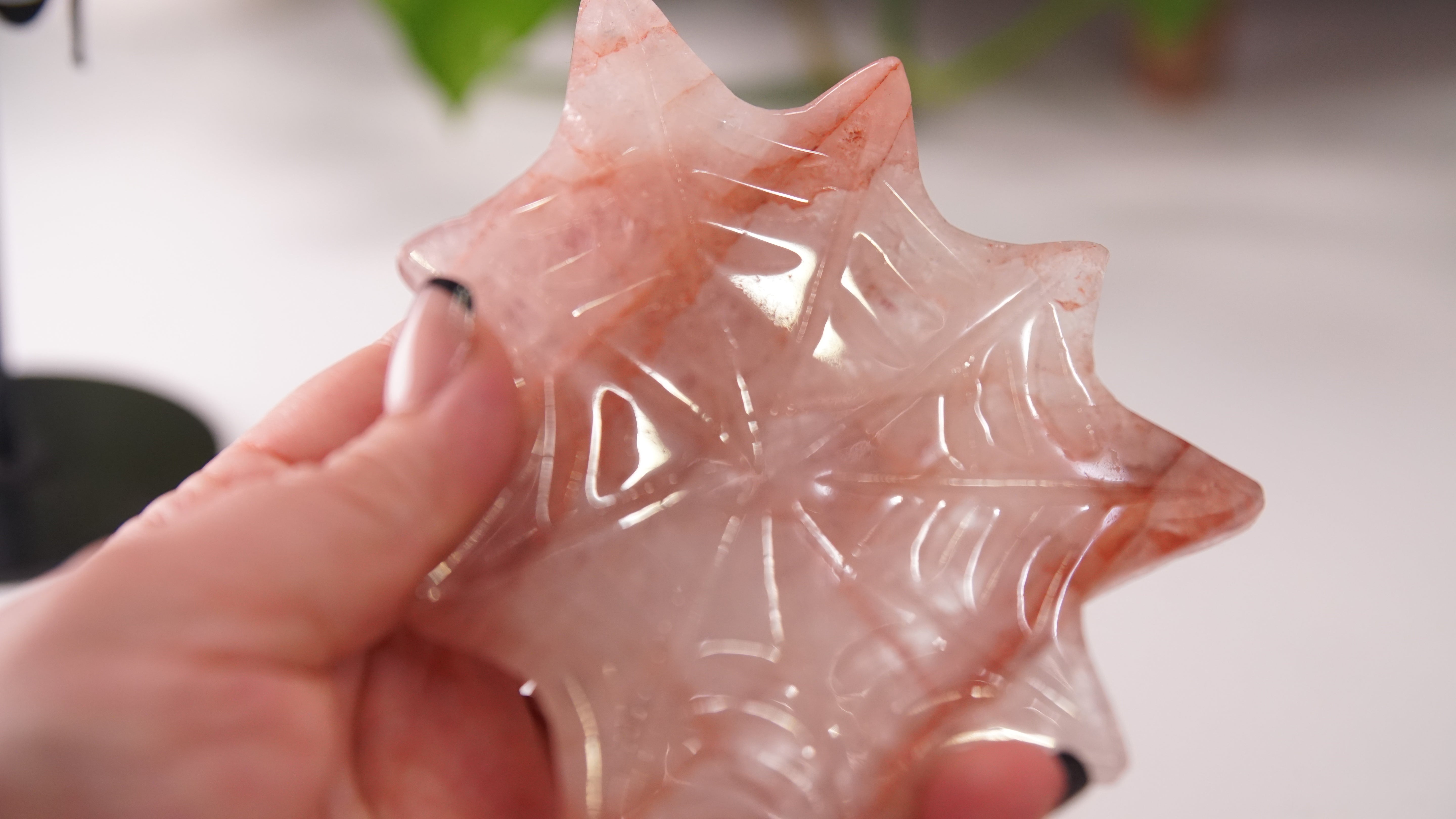 Fire Quartz Spider Web With FREE Spider Stand | Crystal Carving Sculpture