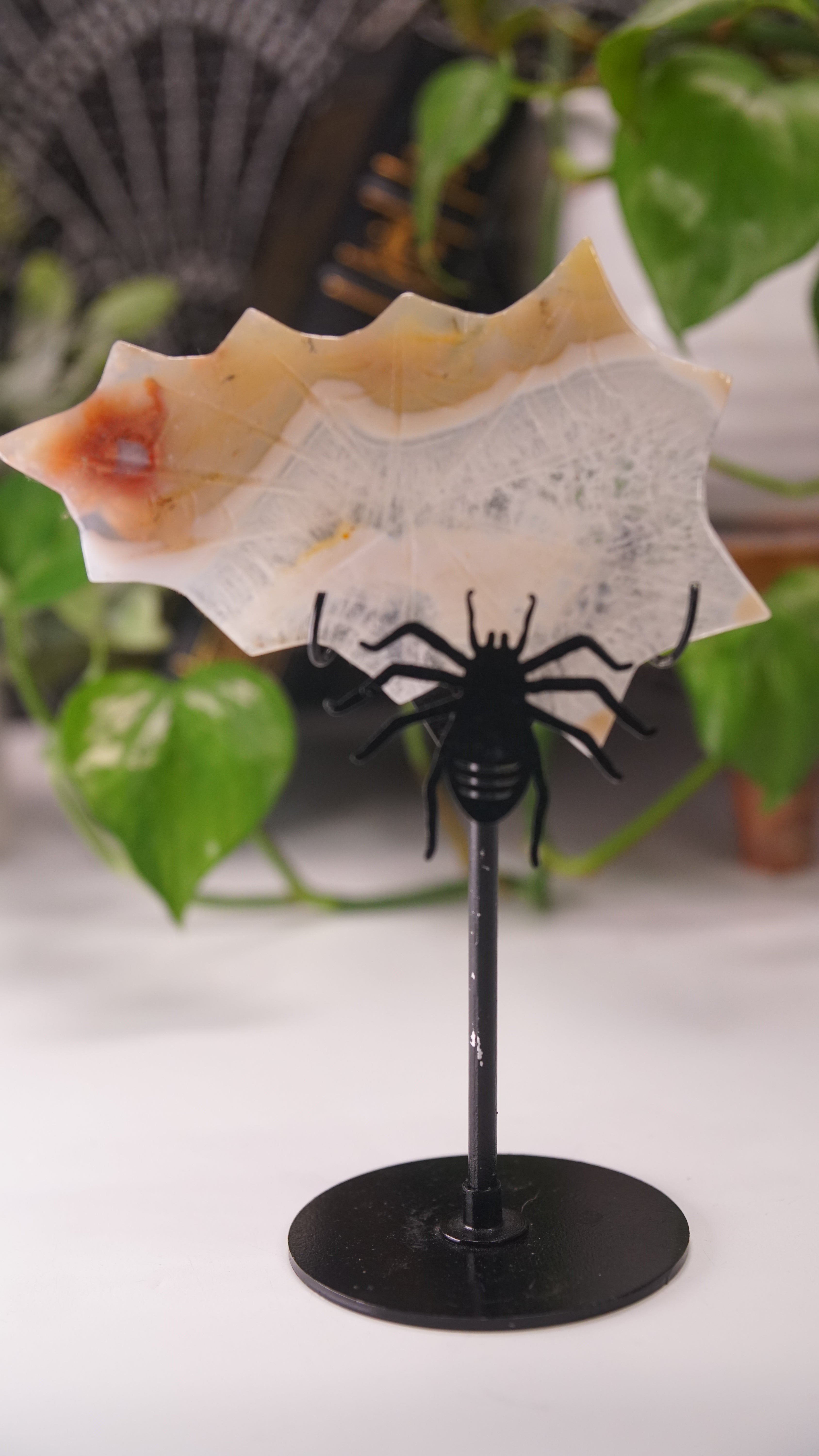 Agate Spider Web With FREE Spider Stand | Crystal Carving Sculpture