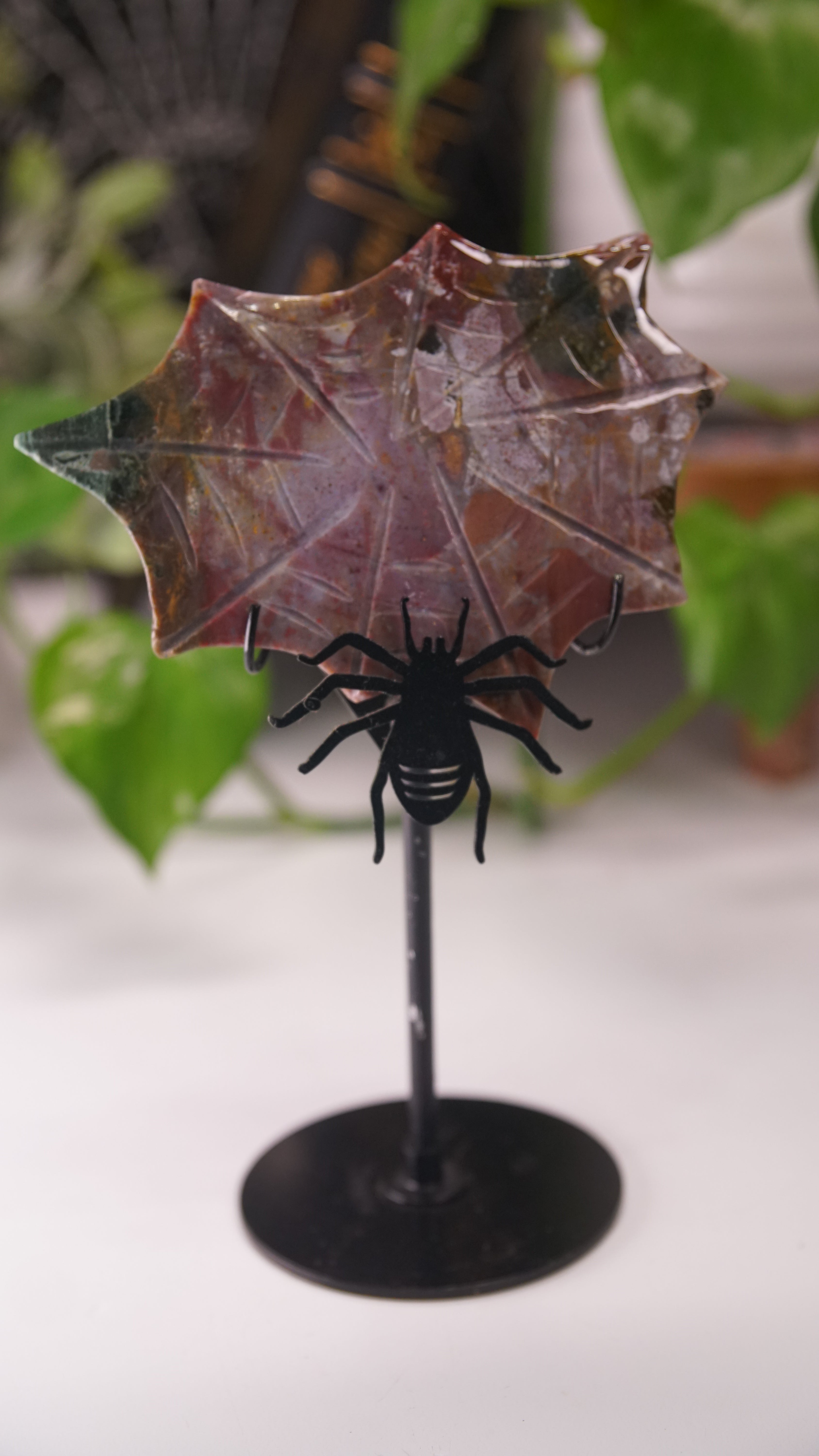 Sea Jasper Spider Web With FREE Spider Stand | Crystal Carving Sculpture