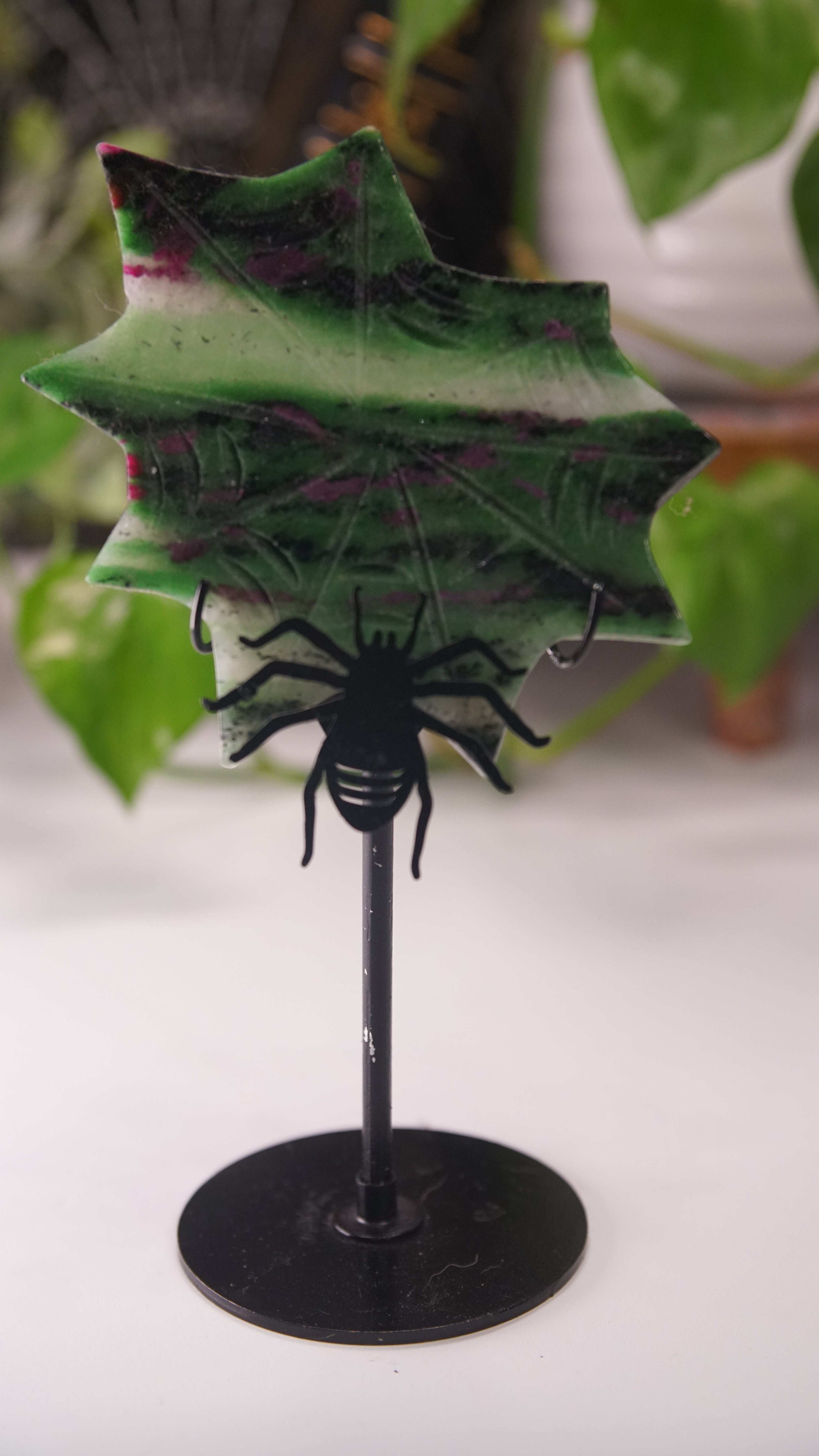 Ruby Zoisite Spider Web With FREE Spider Stand | Crystal Carving Sculpture
