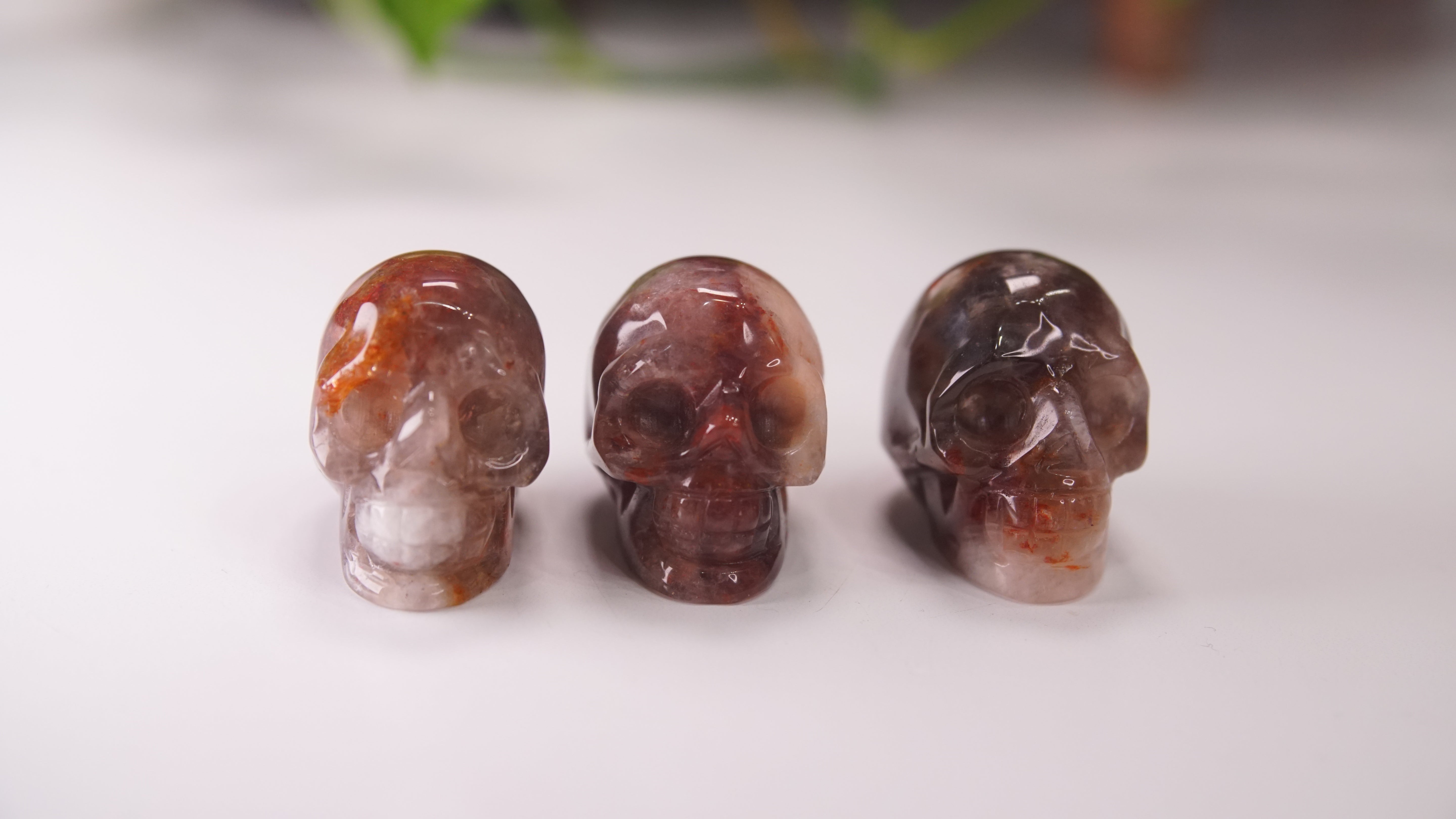 Gorgeous Fire Quartz With Moonstone Skull (Small, 2")
