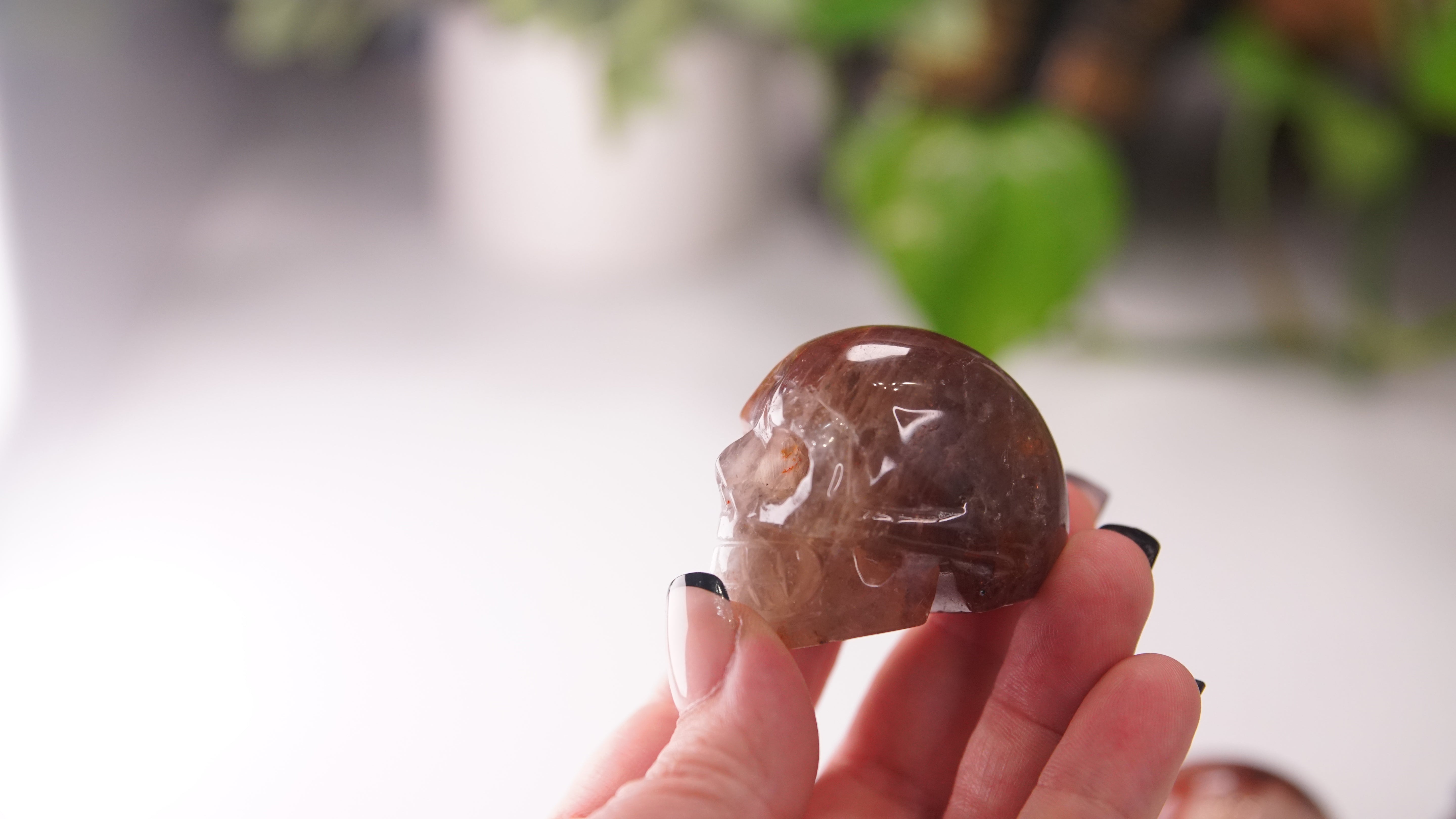 Gorgeous Fire Quartz With Moonstone Skull (Small, 2")