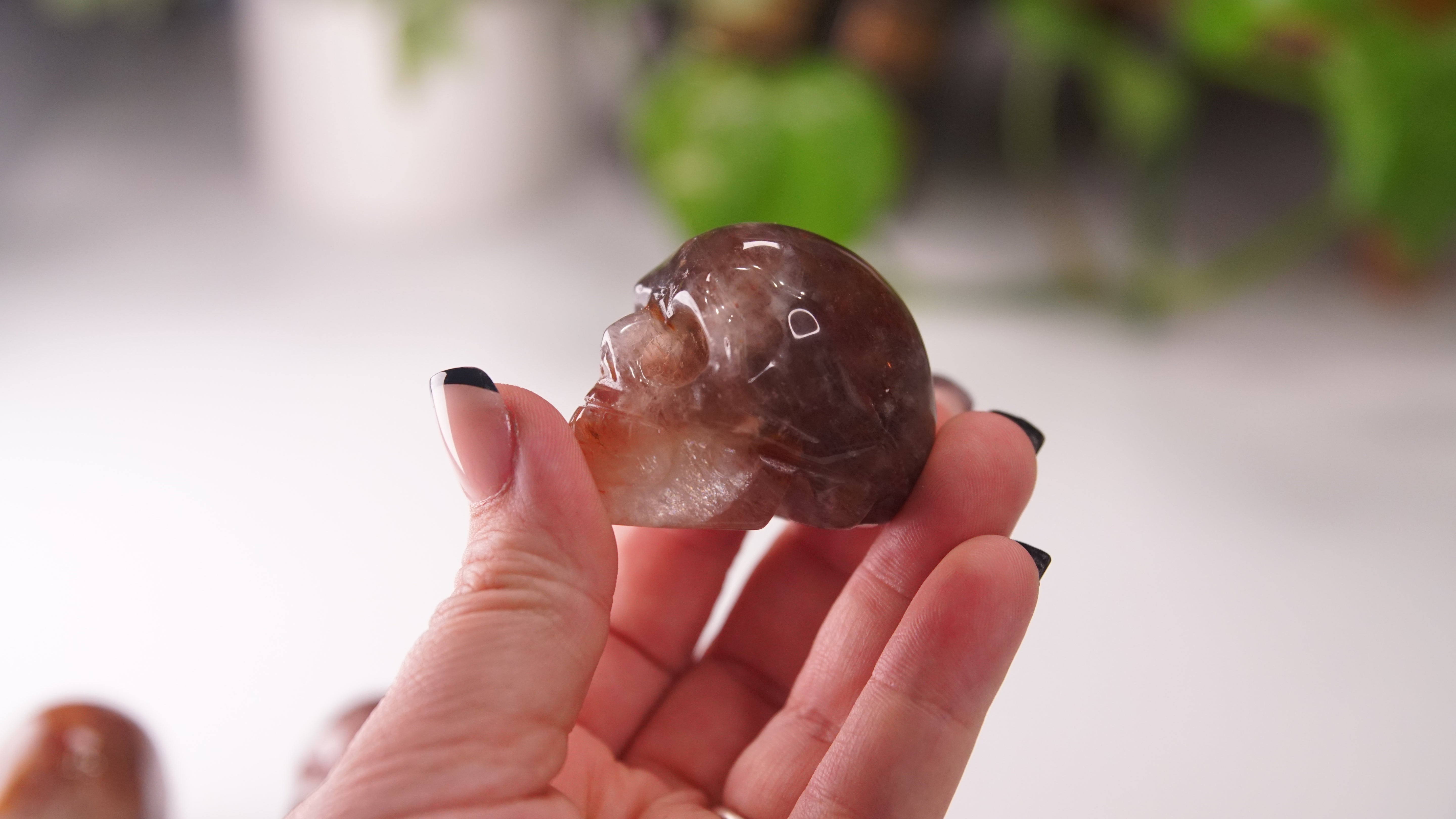 Gorgeous Fire Quartz With Moonstone Skull (Small, 2")