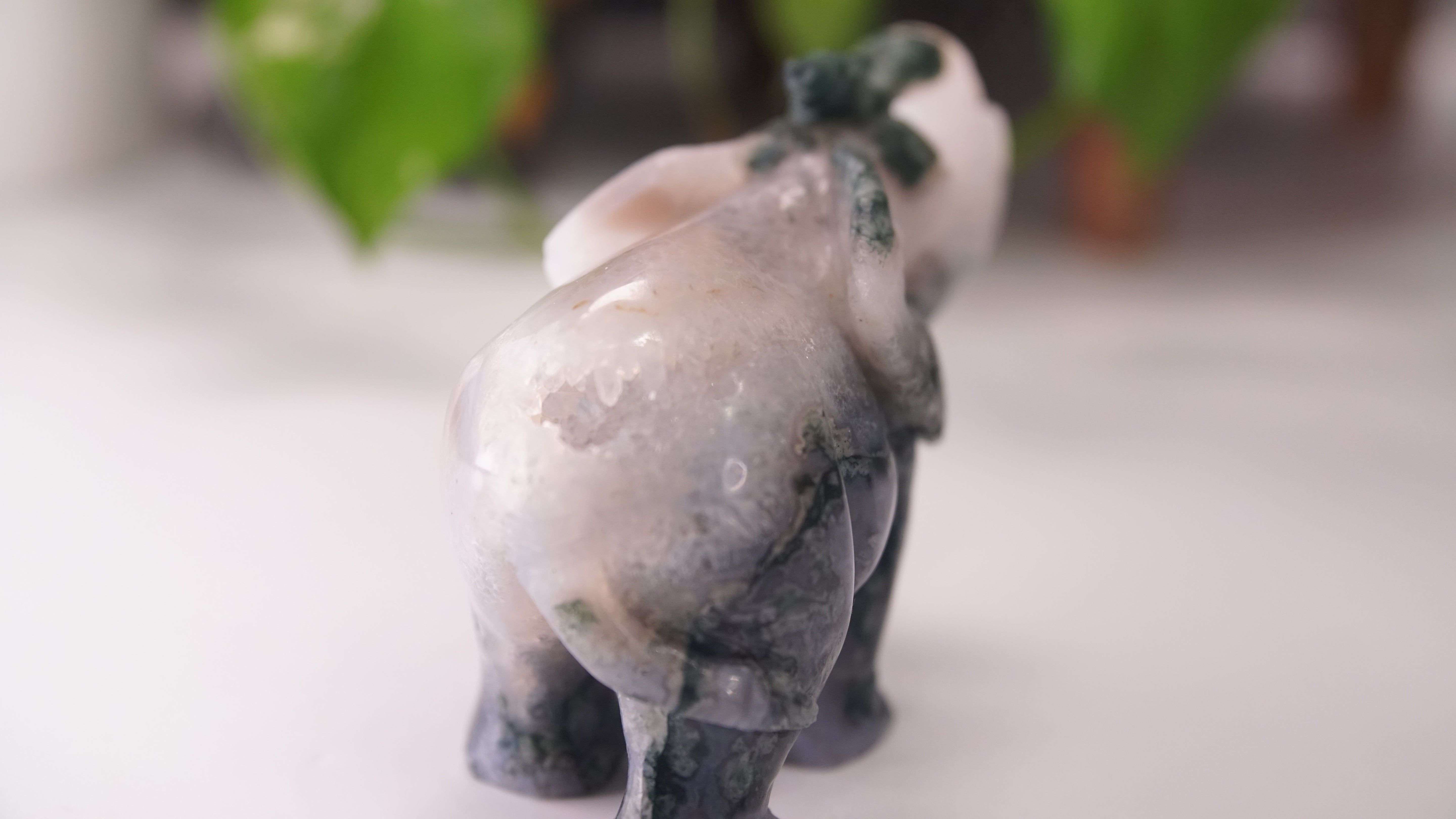 Druzy Moss Agate Boutique Elephant Carving | Crystal Carving Statement Piece