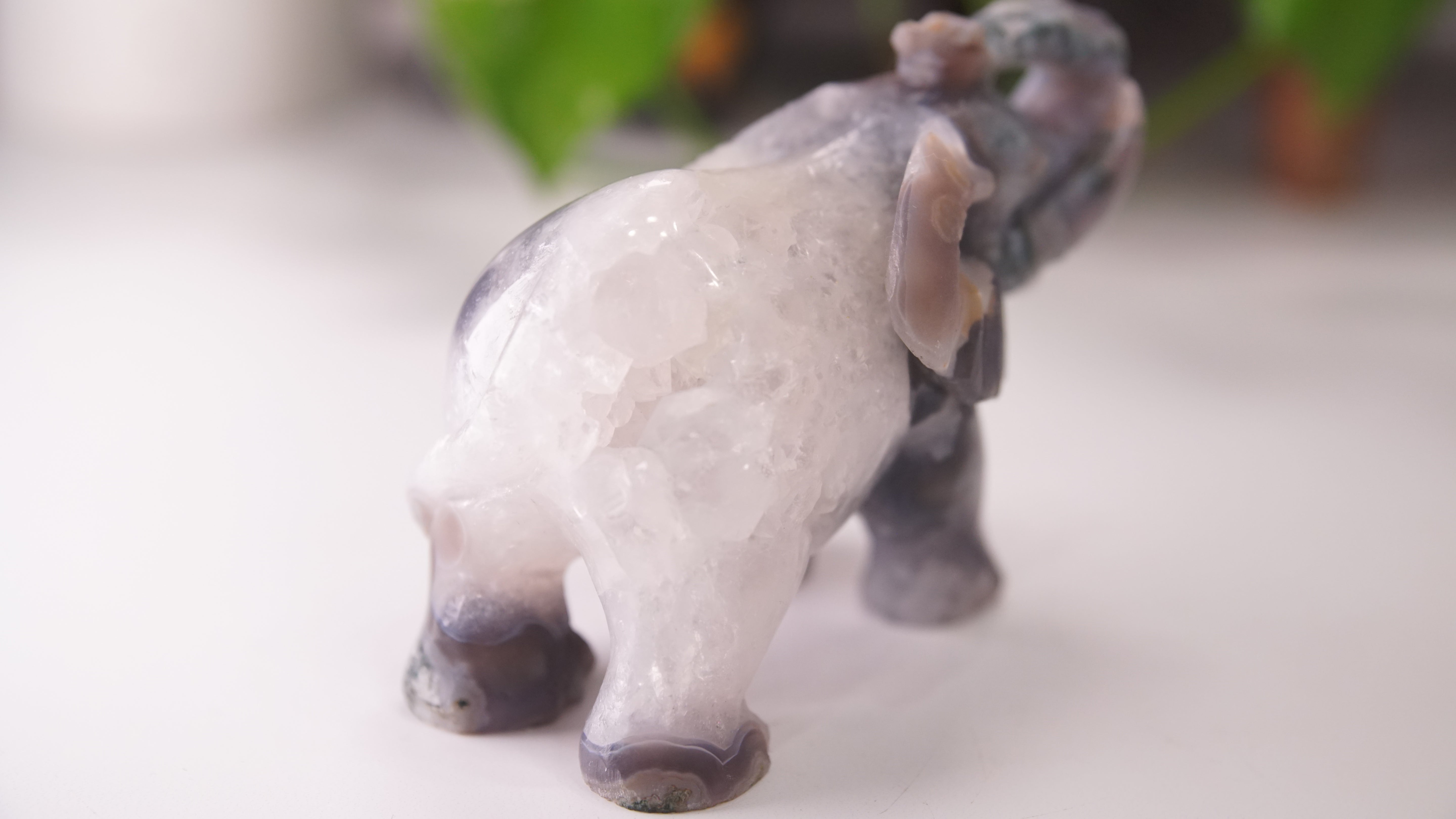 Druzy Moss Agate Boutique Elephant Carving | Crystal Carving Statement Piece