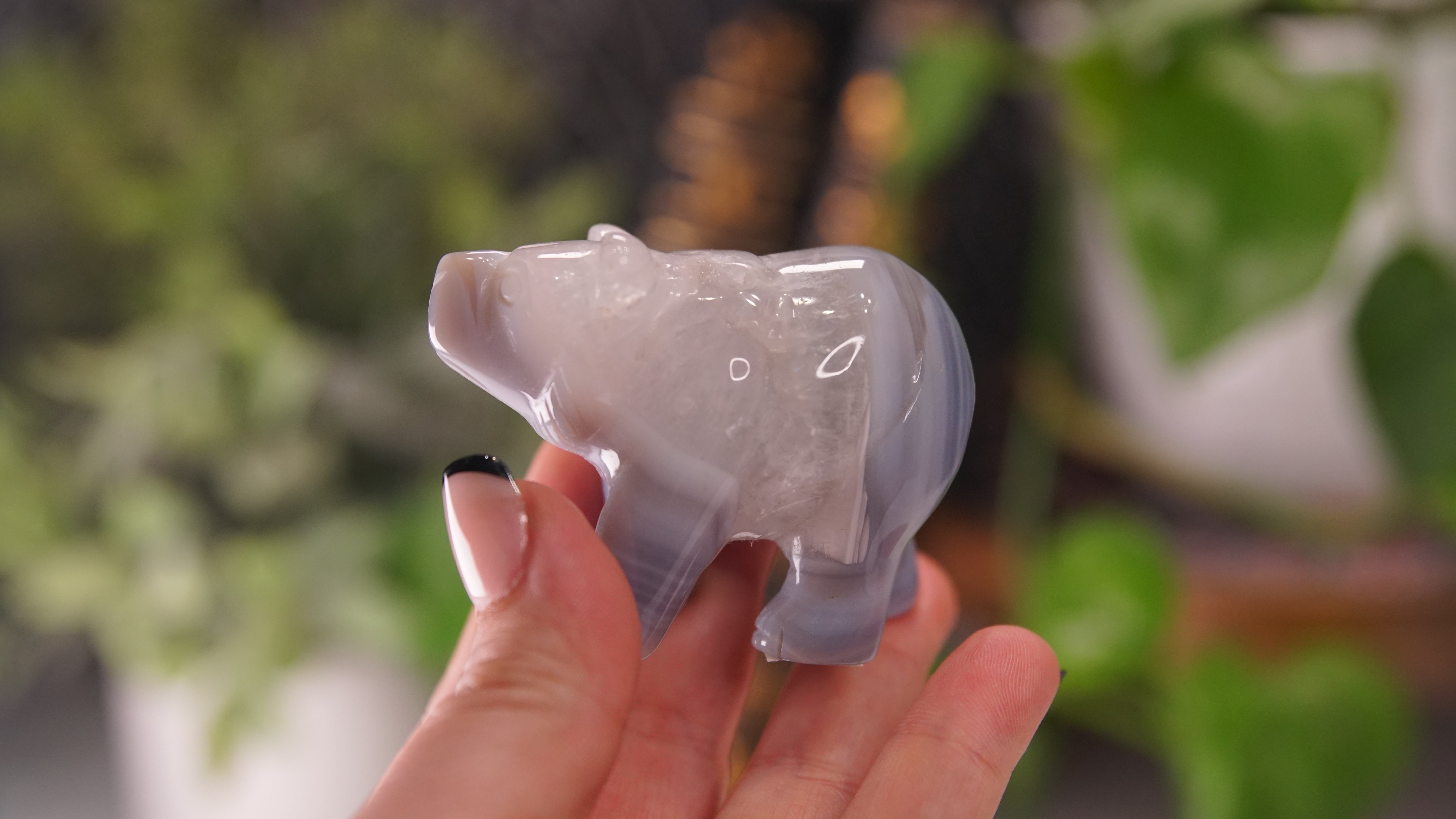Druzy Agate Hand Carved Bear Carving | Crystal Carving Statement Piece