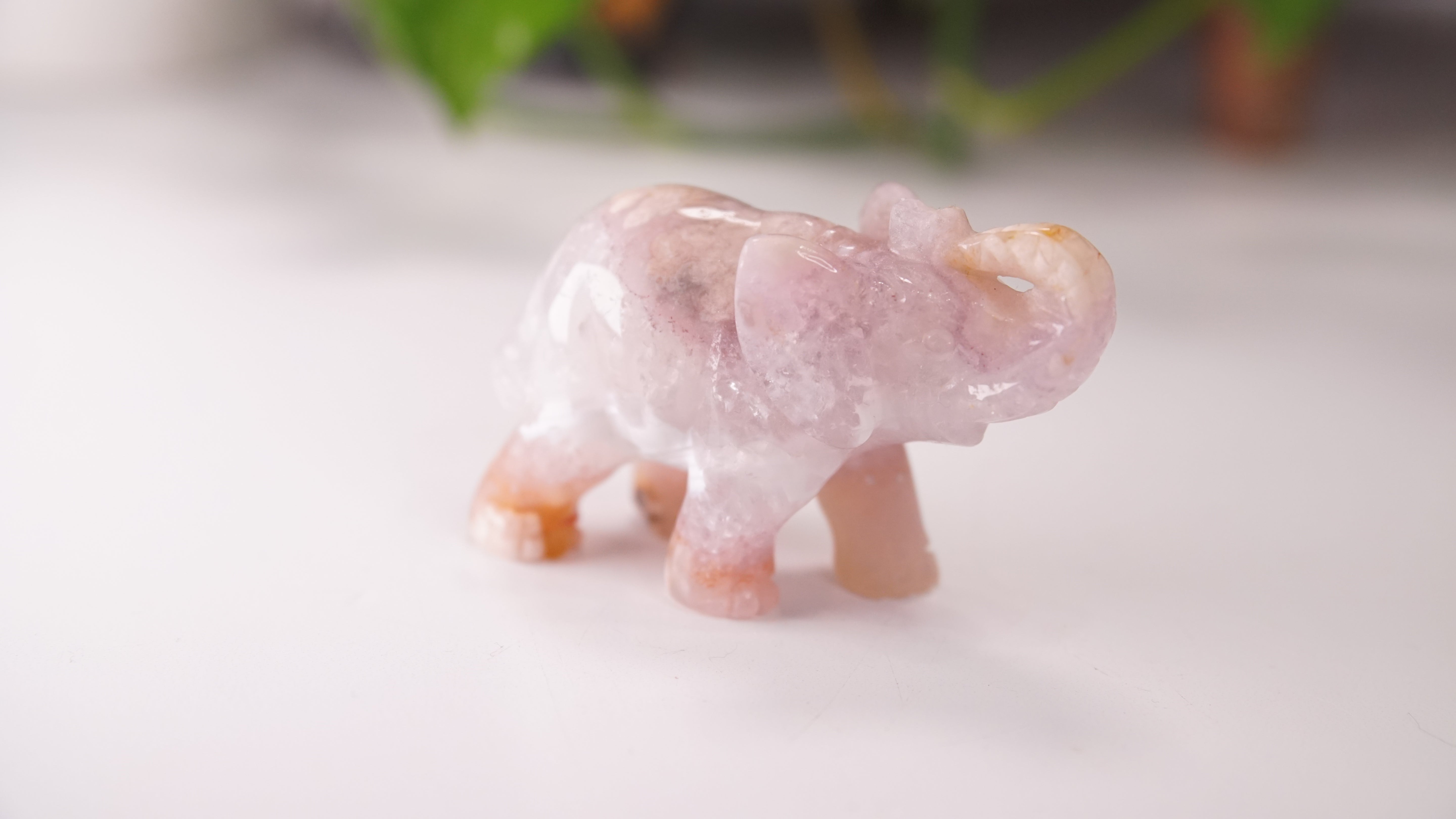 Druzy Agate Pink Amethyst Hand Carved Elephant Carving | Crystal Carving Statement Piece
