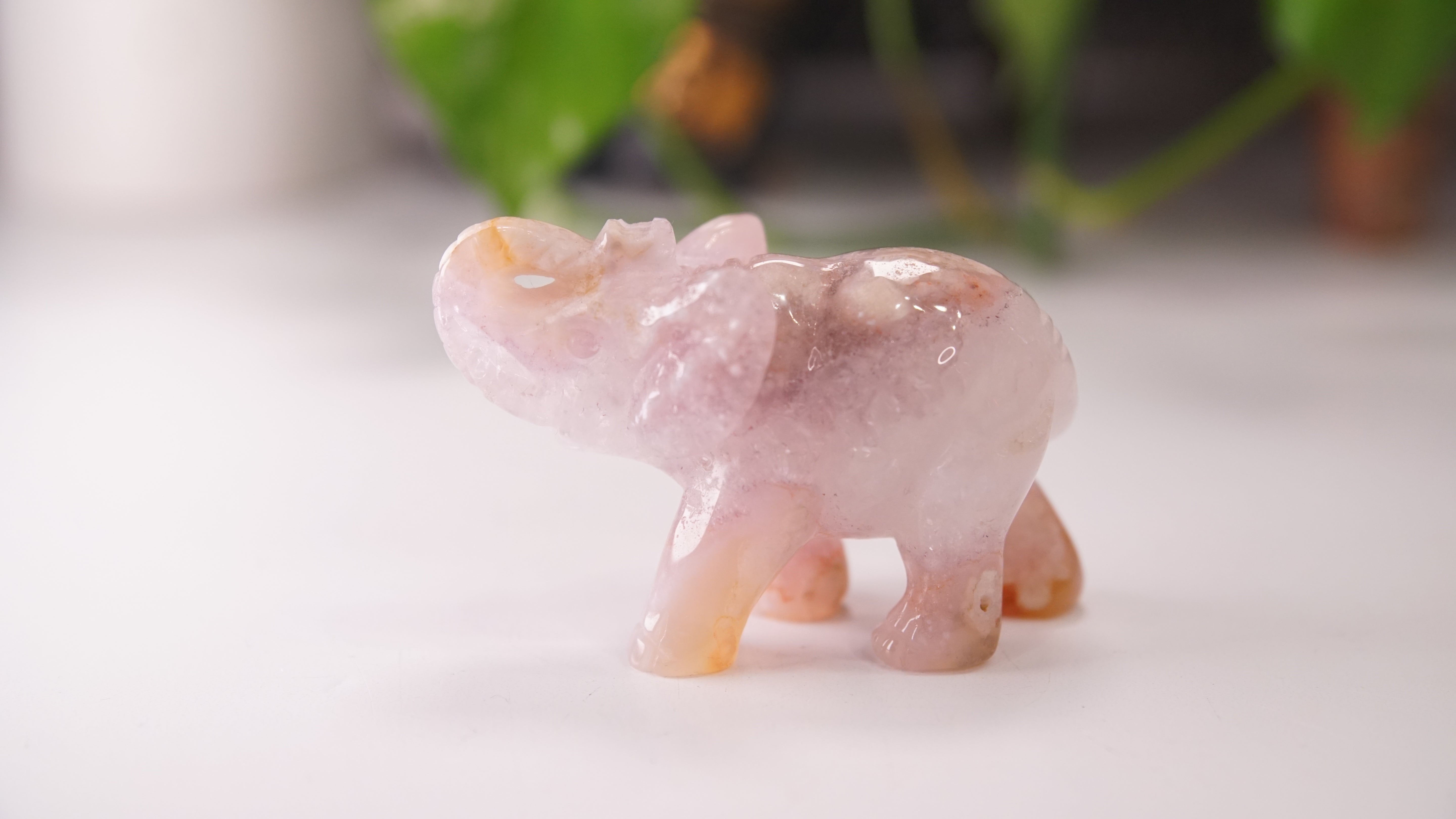 Druzy Agate Pink Amethyst Hand Carved Elephant Carving | Crystal Carving Statement Piece