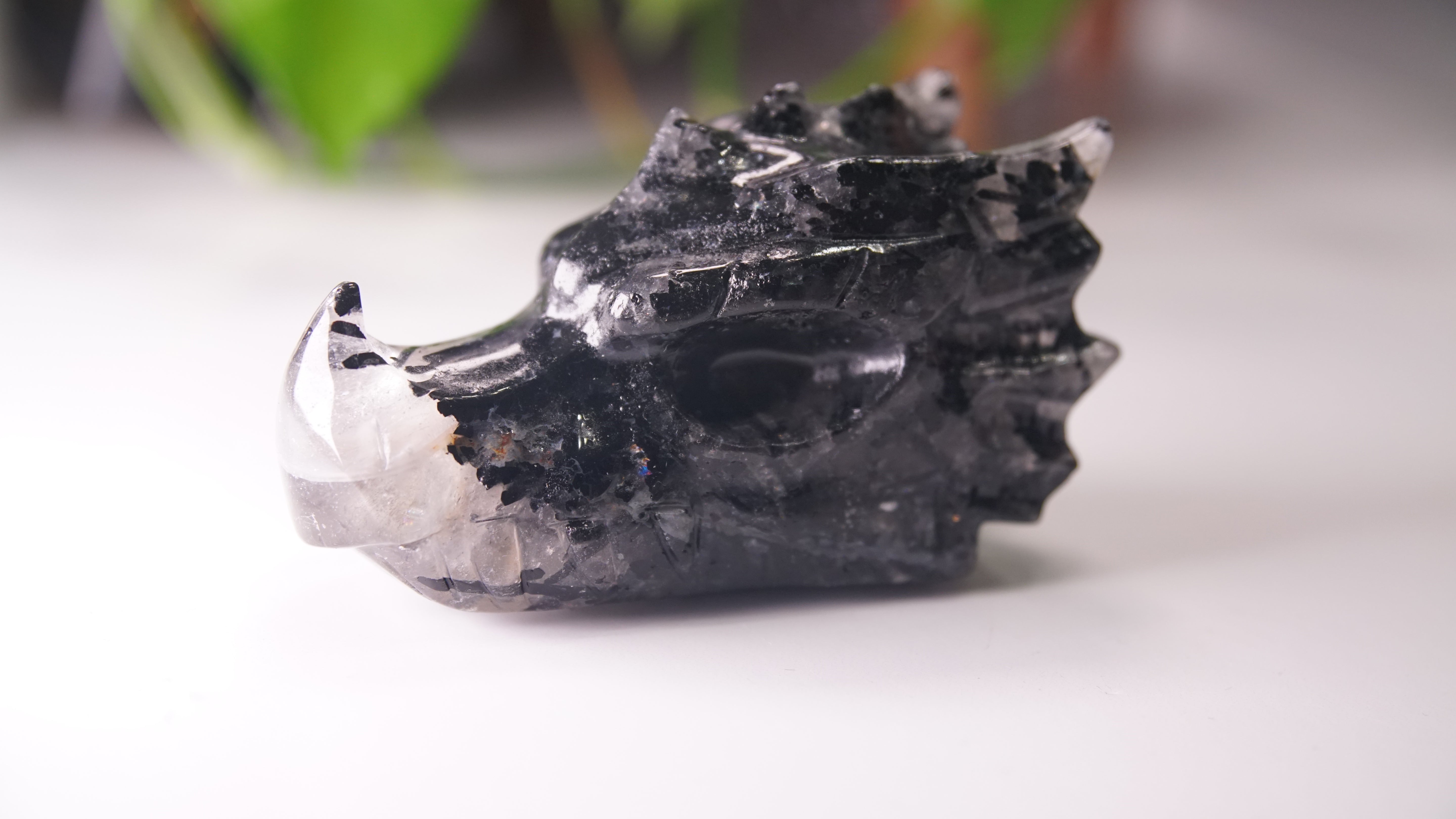 Gorgeous Black Tourmaline In Quartz Dragon Skull