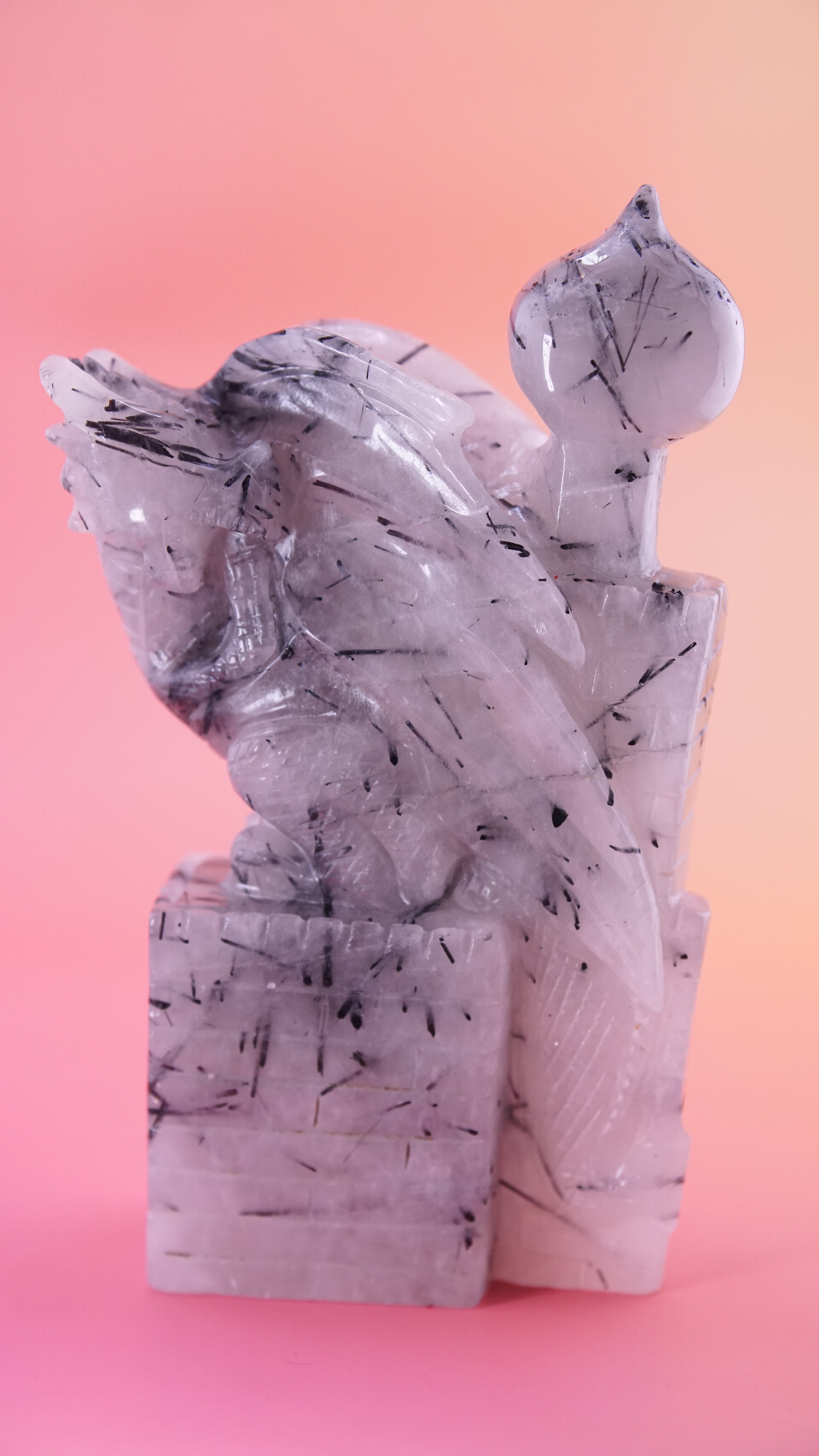 Gorgeous Black Tourmaline In Quartz Dragon With Castle