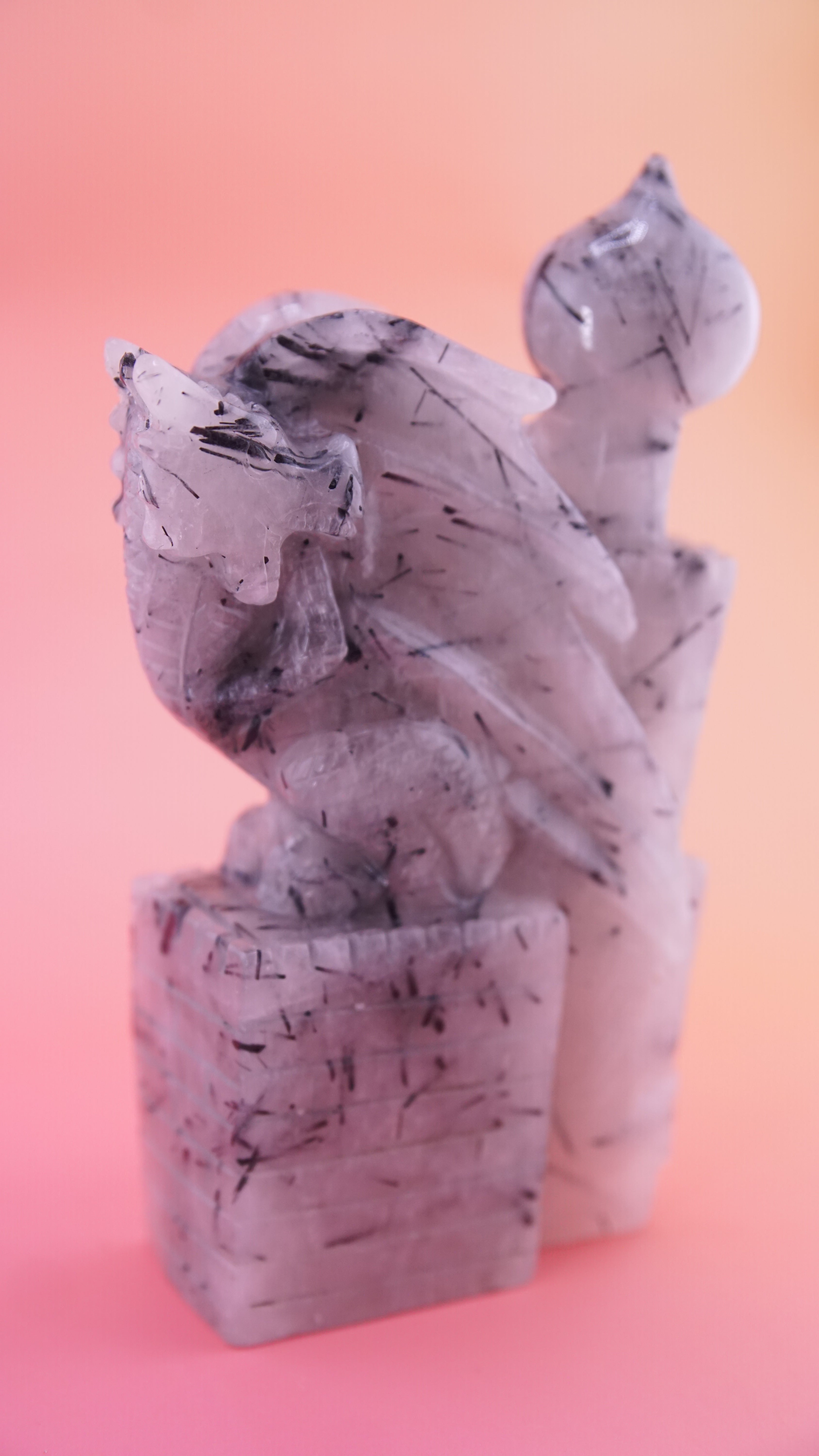 Gorgeous Black Tourmaline In Quartz Dragon With Castle