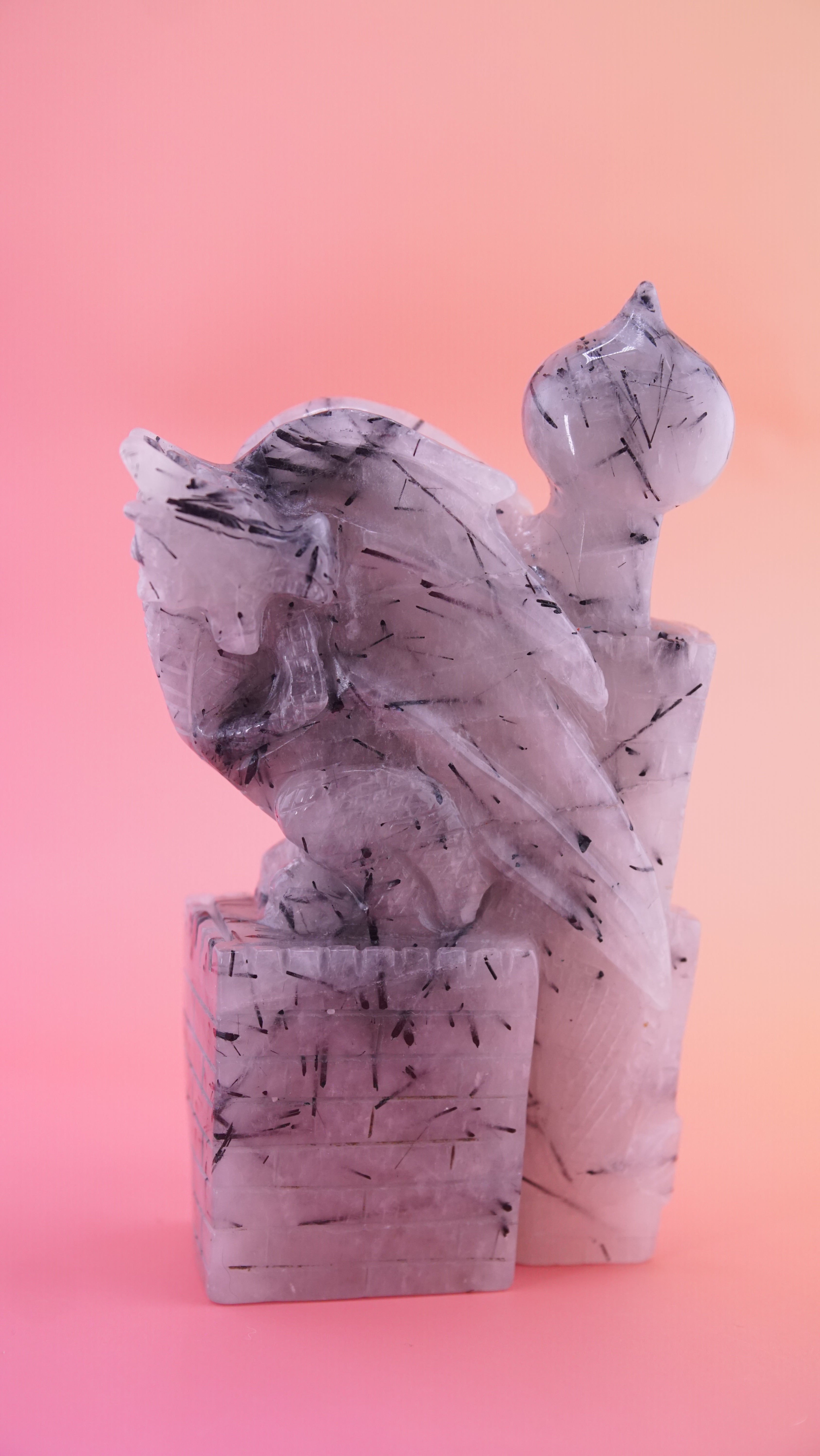 Gorgeous Black Tourmaline In Quartz Dragon With Castle