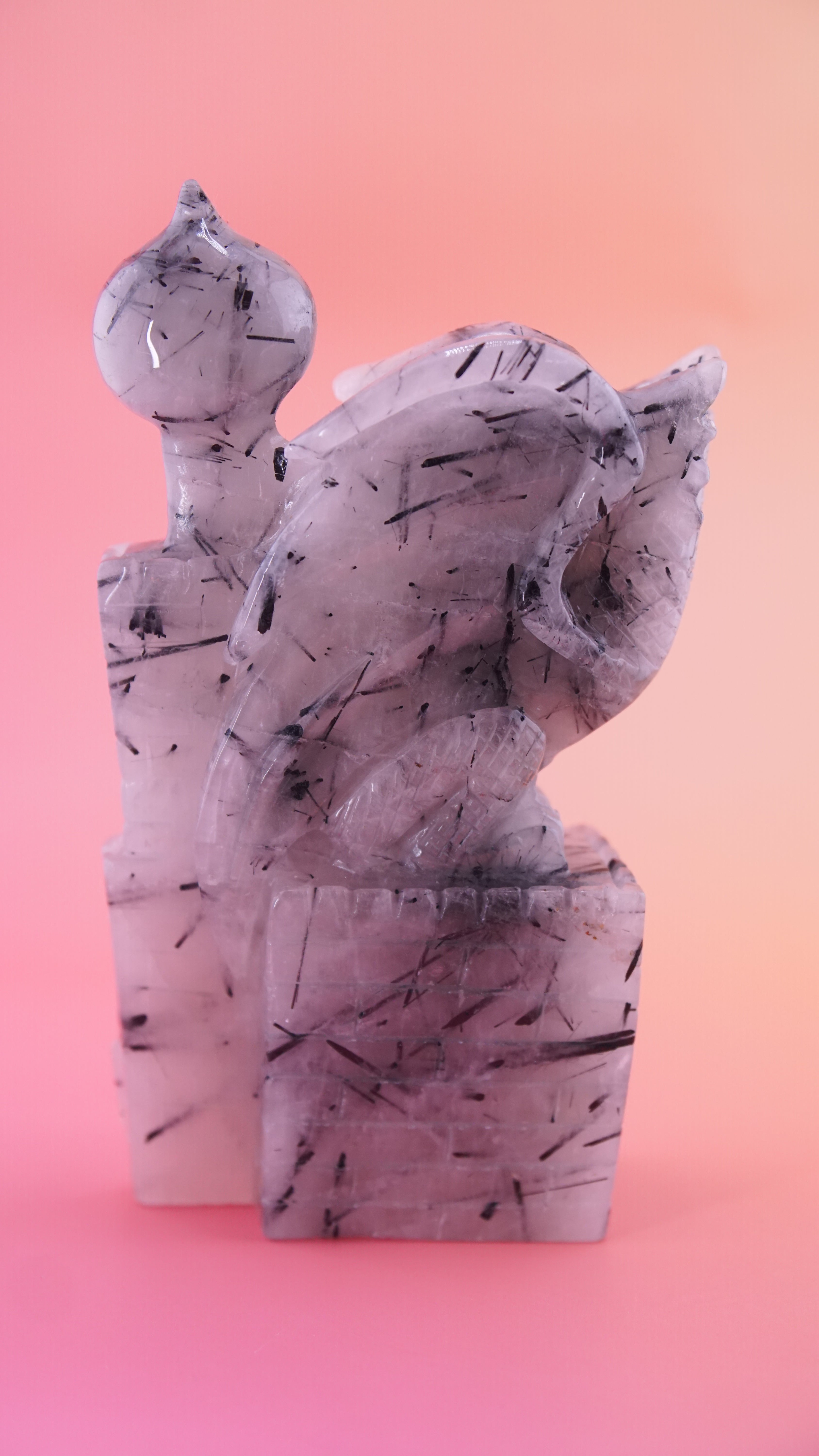 Gorgeous Black Tourmaline In Quartz Dragon With Castle