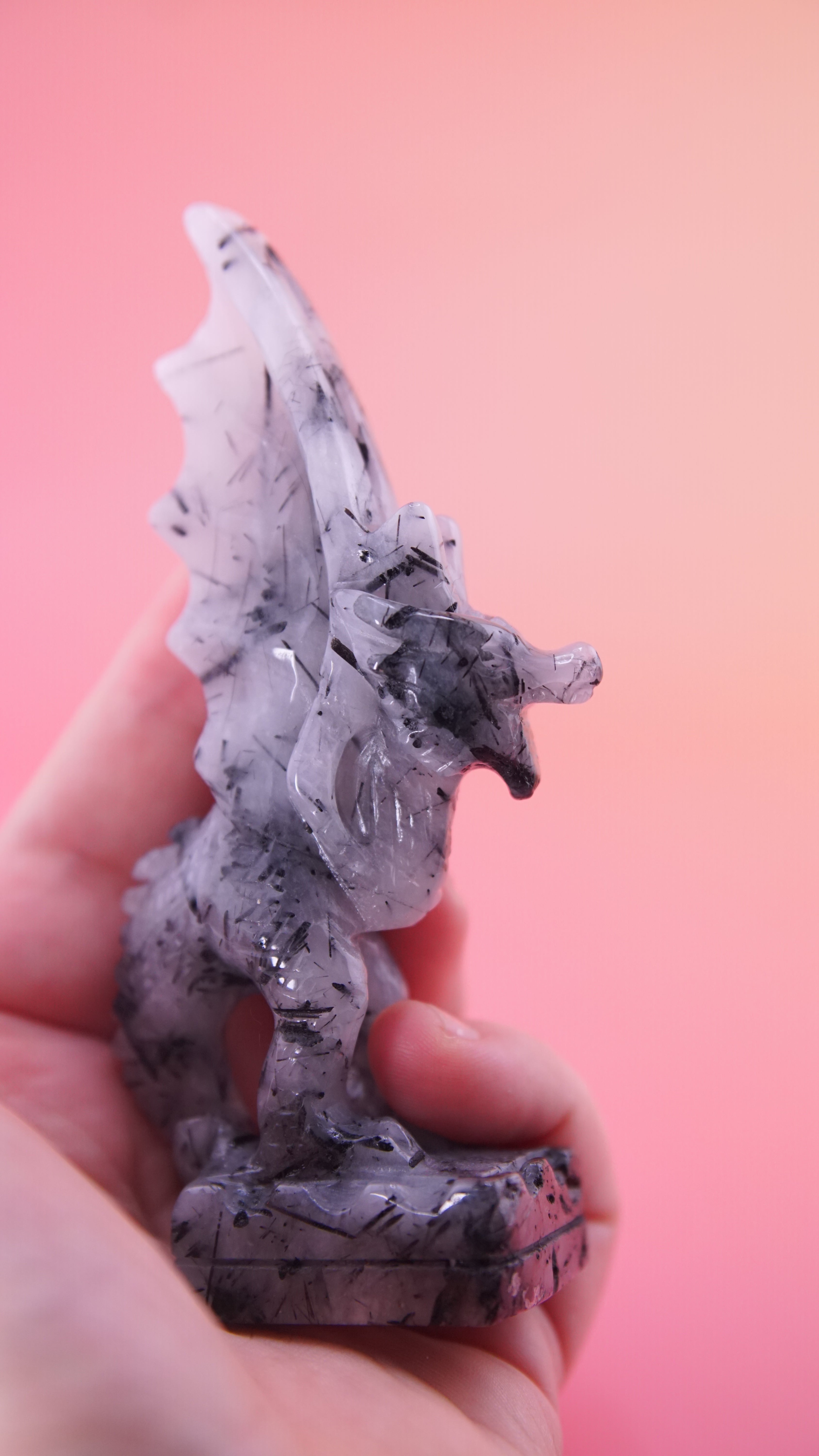 Gorgeous Black Tourmaline In Quartz Dragon With Castle