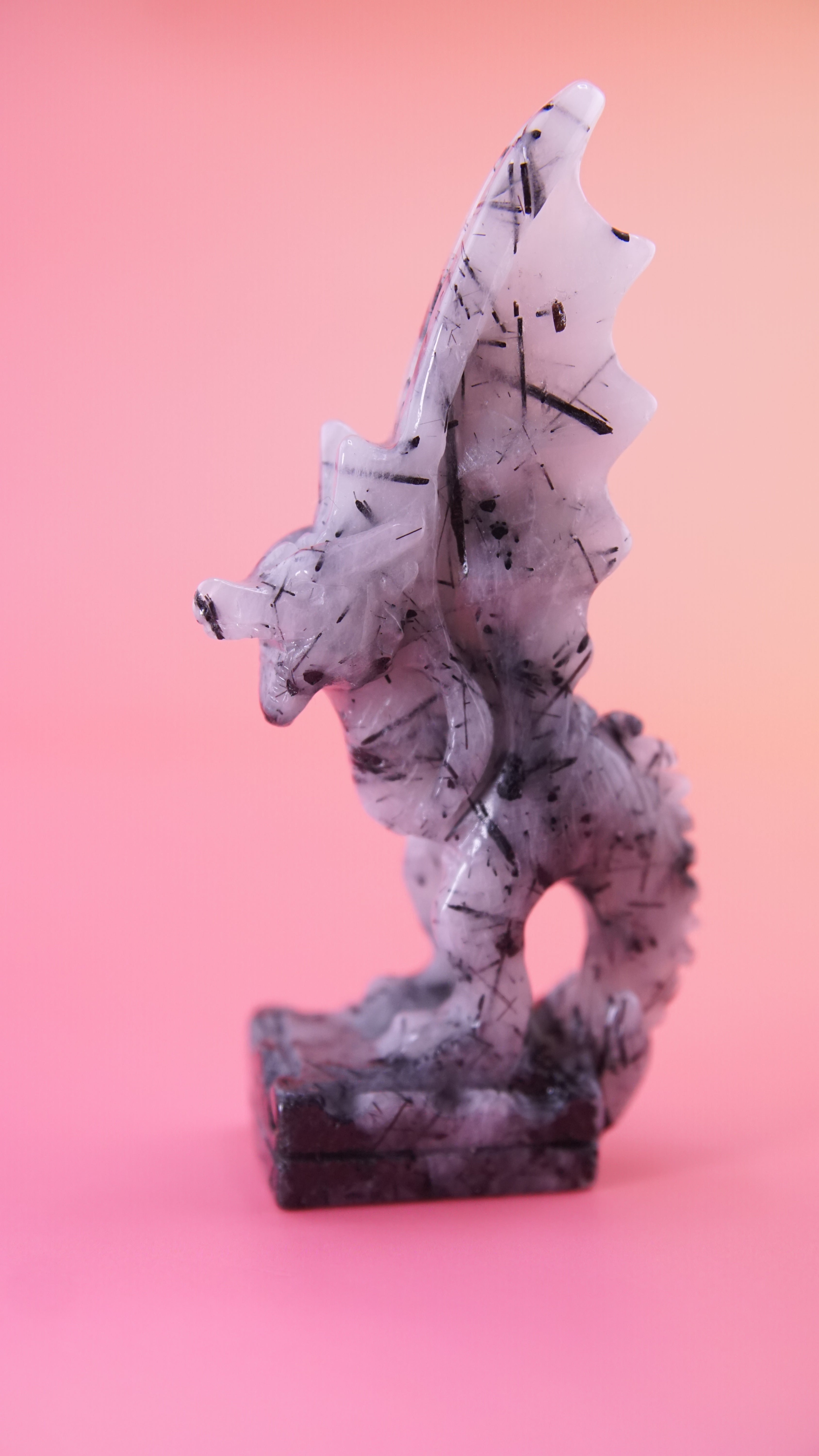 Gorgeous Black Tourmaline In Quartz Dragon With Castle