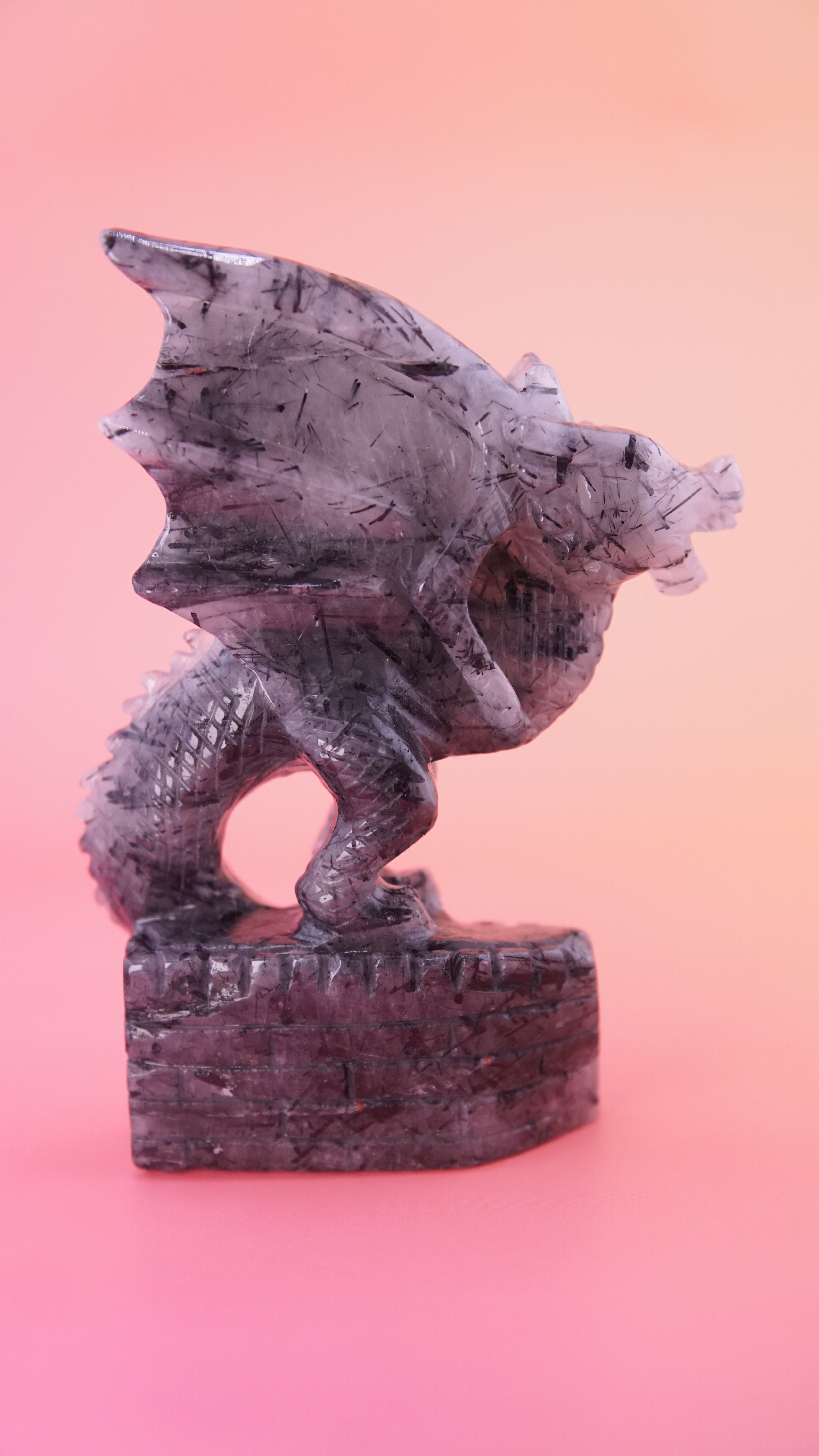 Gorgeous Black Tourmaline In Quartz Dragon With Castle