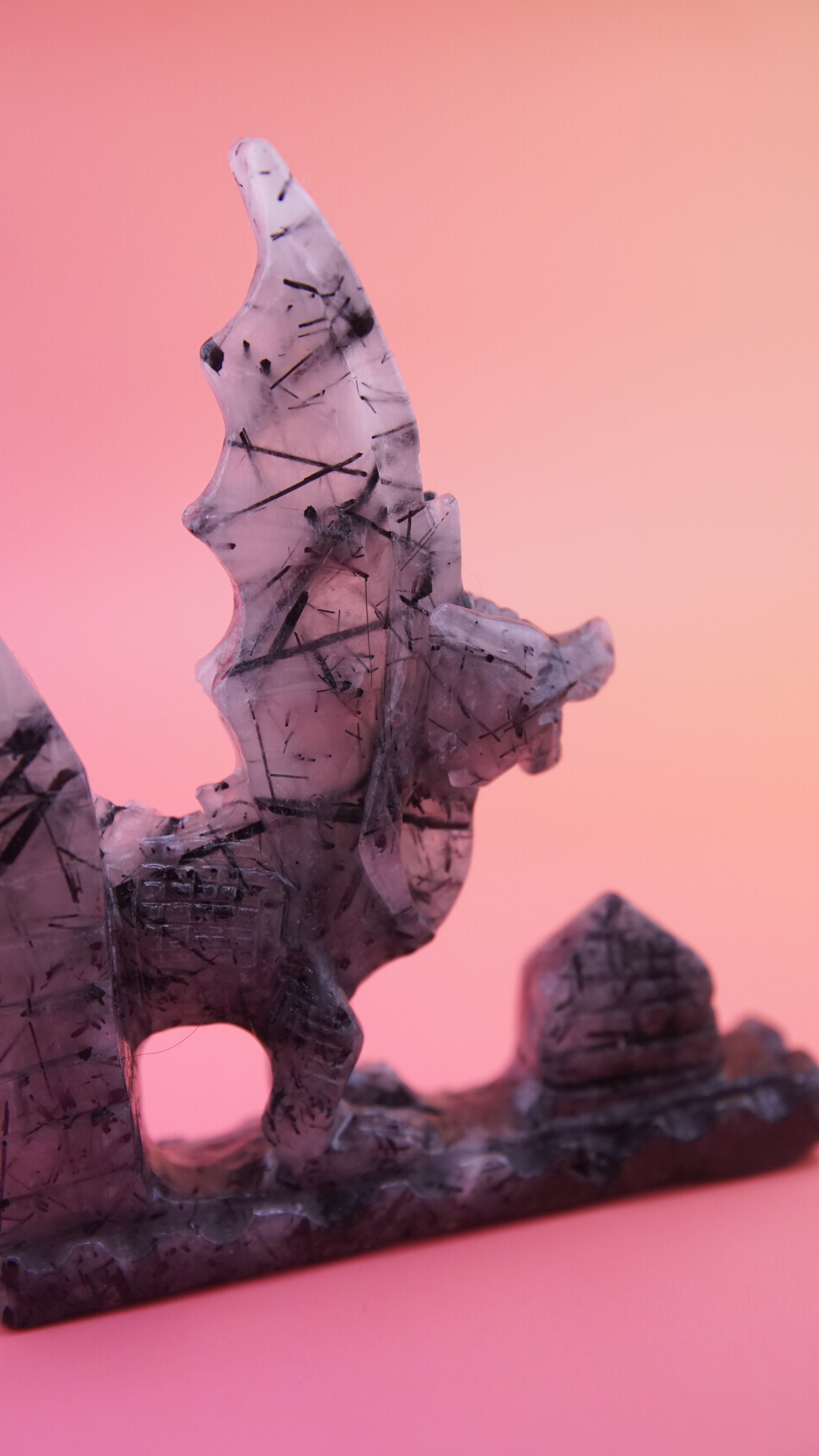 Gorgeous Black Tourmaline In Quartz Dragon With Castle