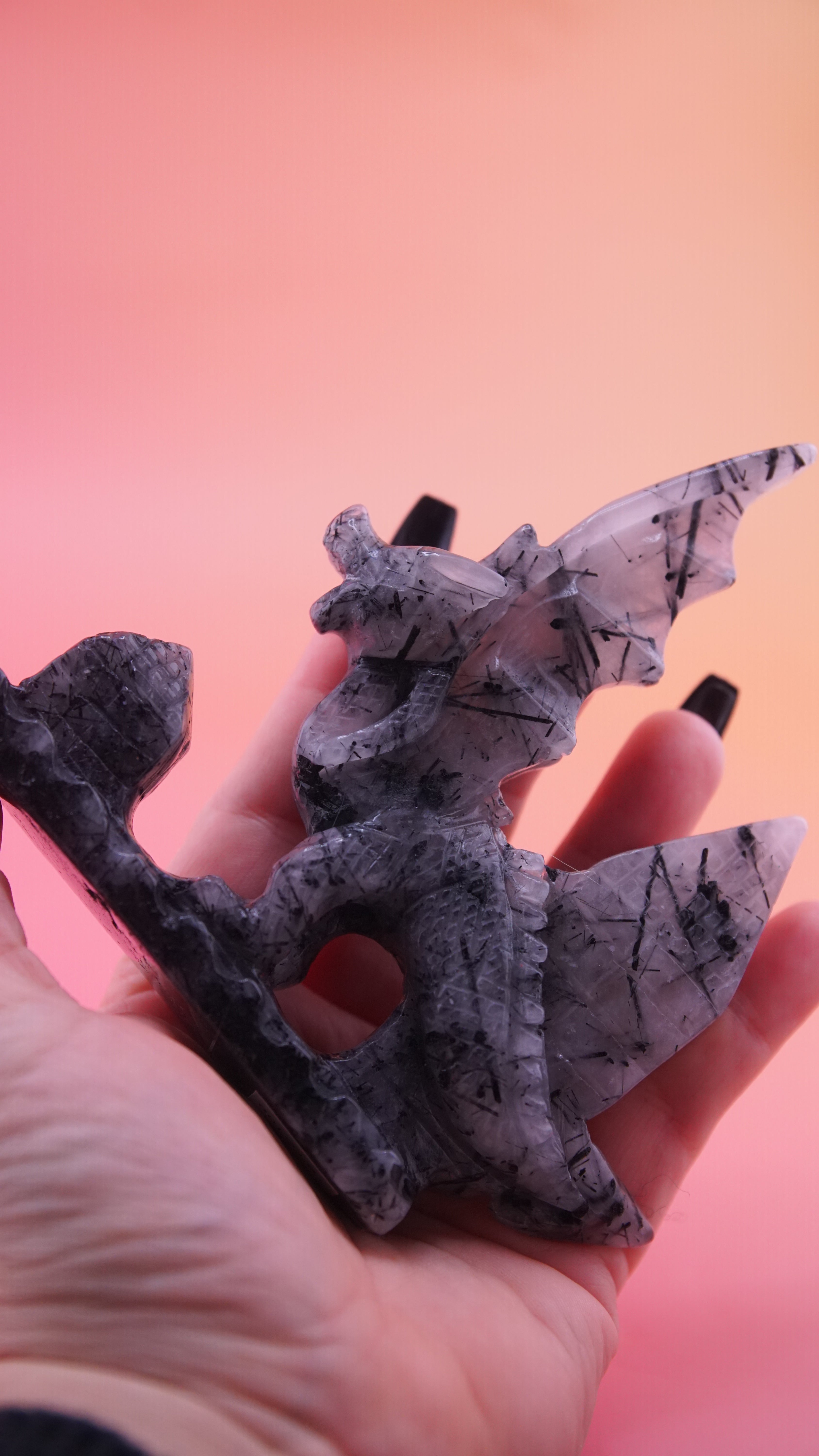 Gorgeous Black Tourmaline In Quartz Dragon With Castle