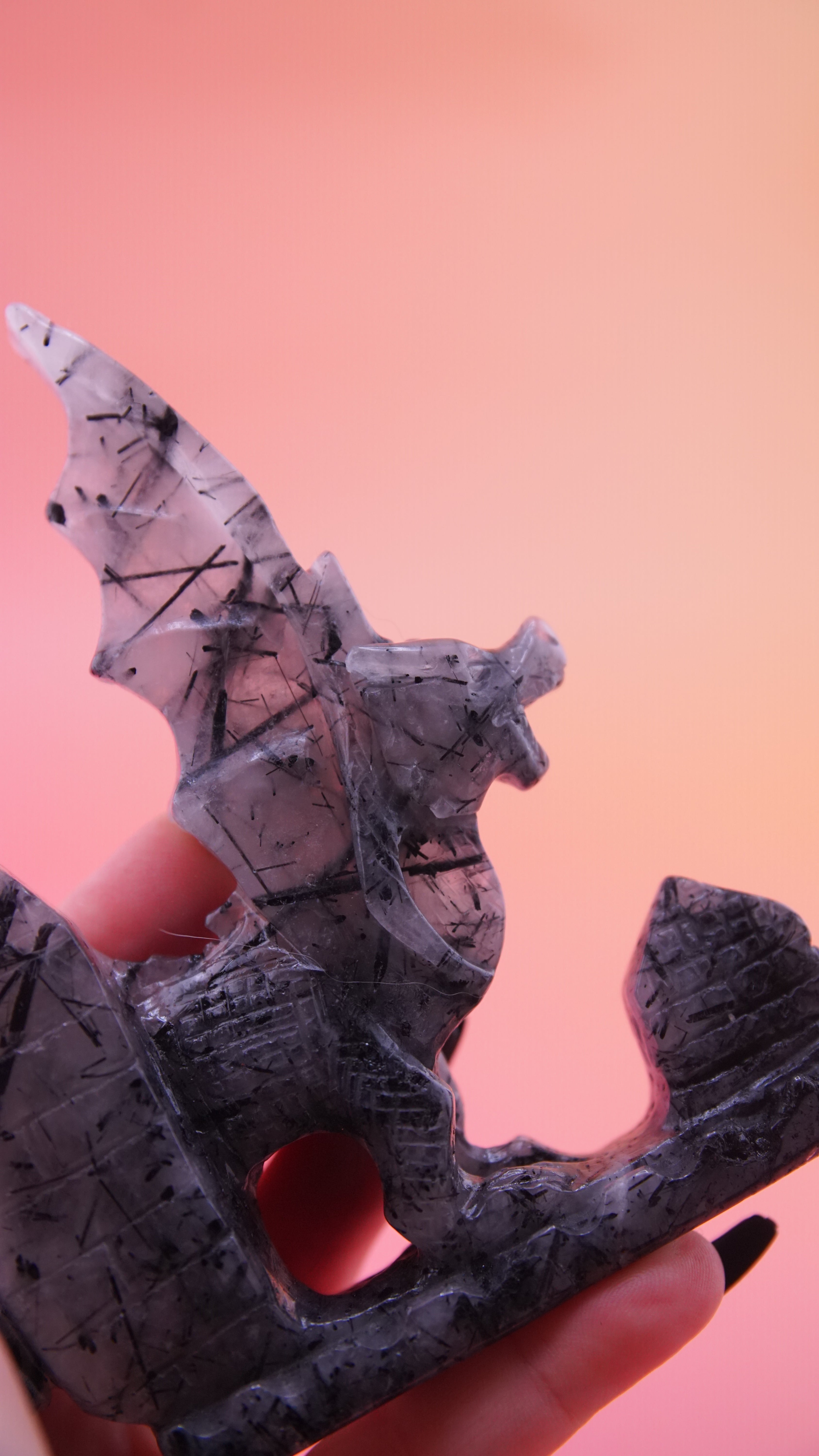 Gorgeous Black Tourmaline In Quartz Dragon With Castle