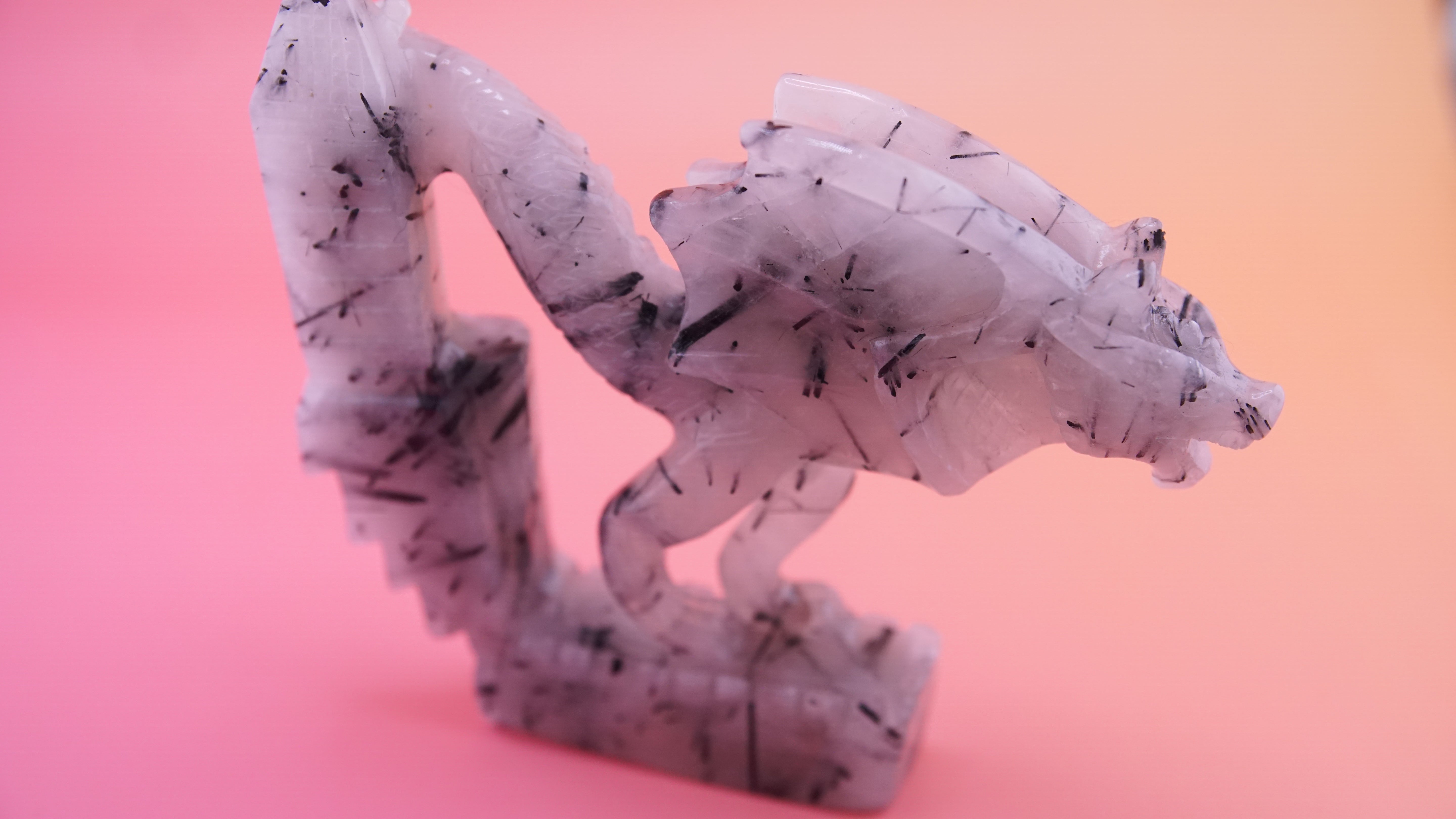 Gorgeous Black Tourmaline In Quartz Dragon With Castle