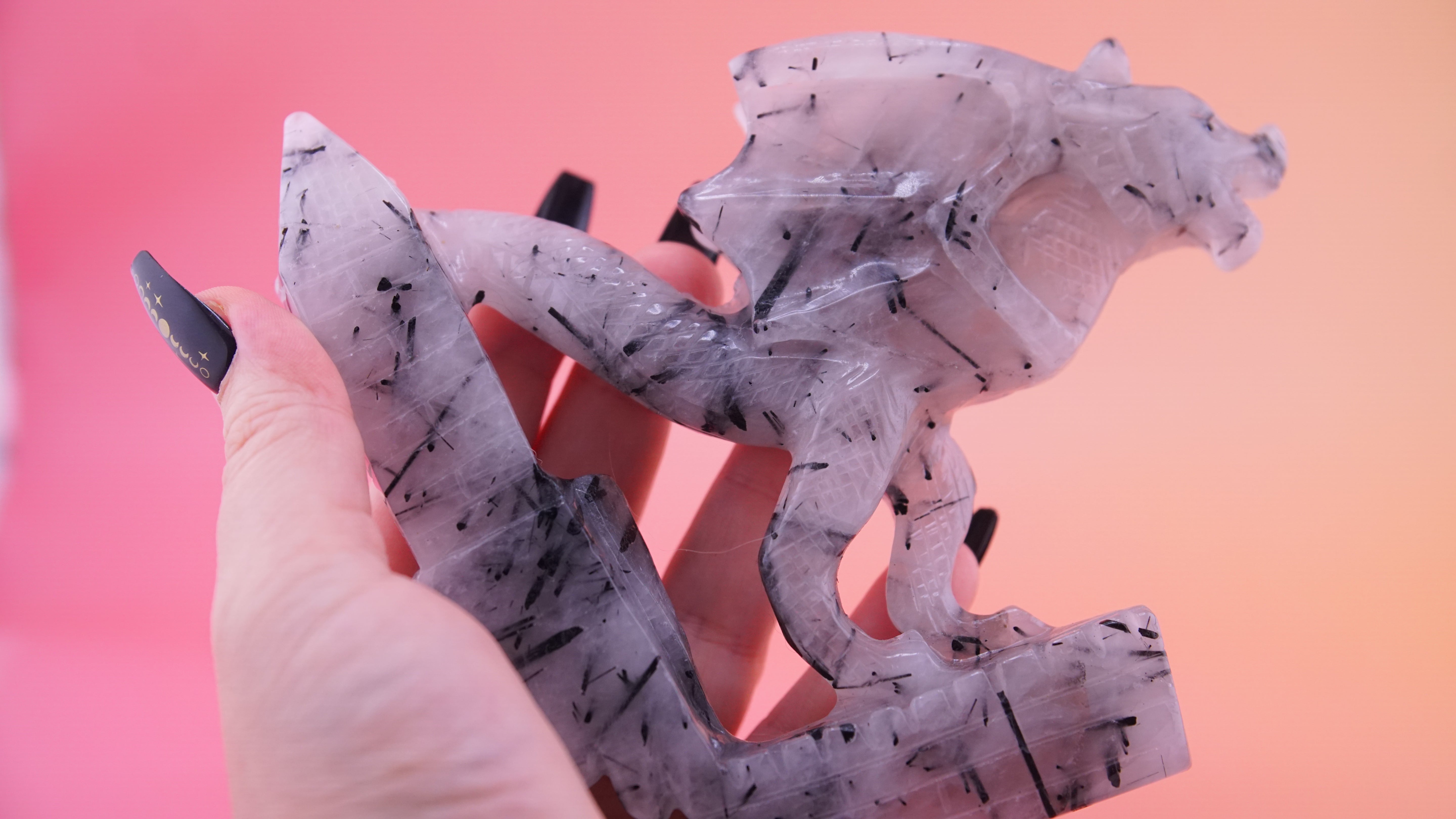 Gorgeous Black Tourmaline In Quartz Dragon With Castle