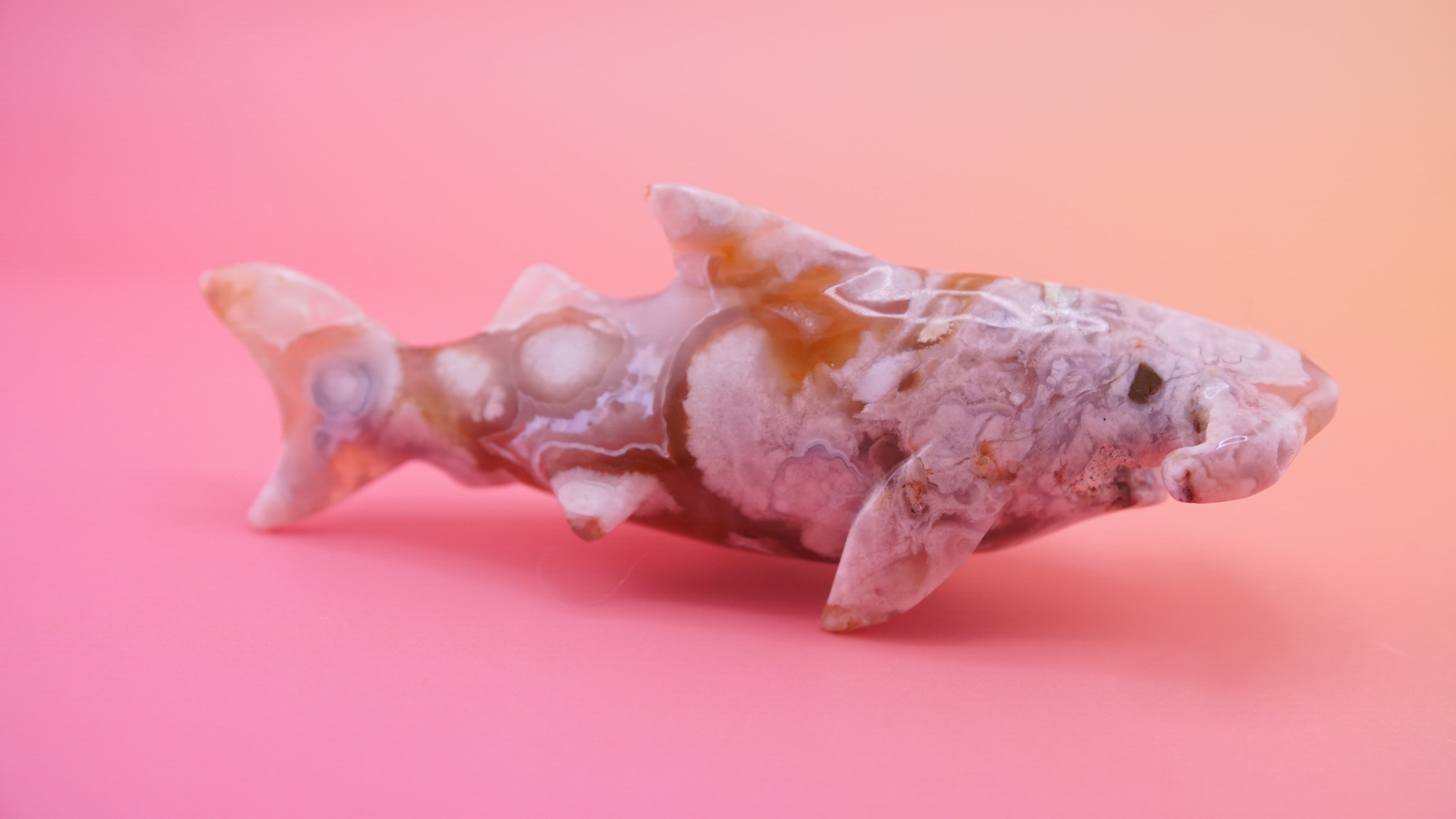 Flower Agate Hammerhead Shark Boutique Carving