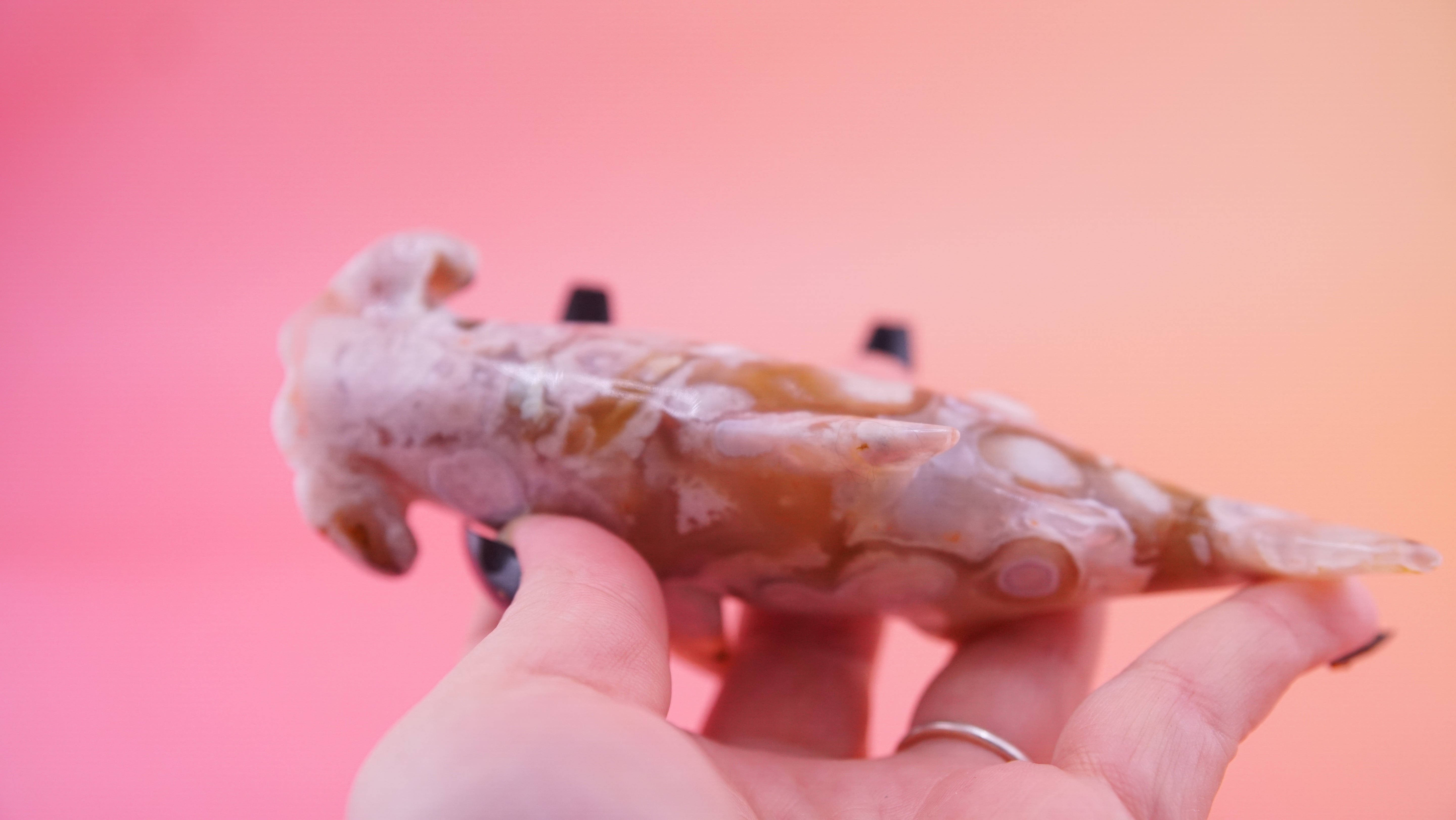 Flower Agate Hammerhead Shark Boutique Carving