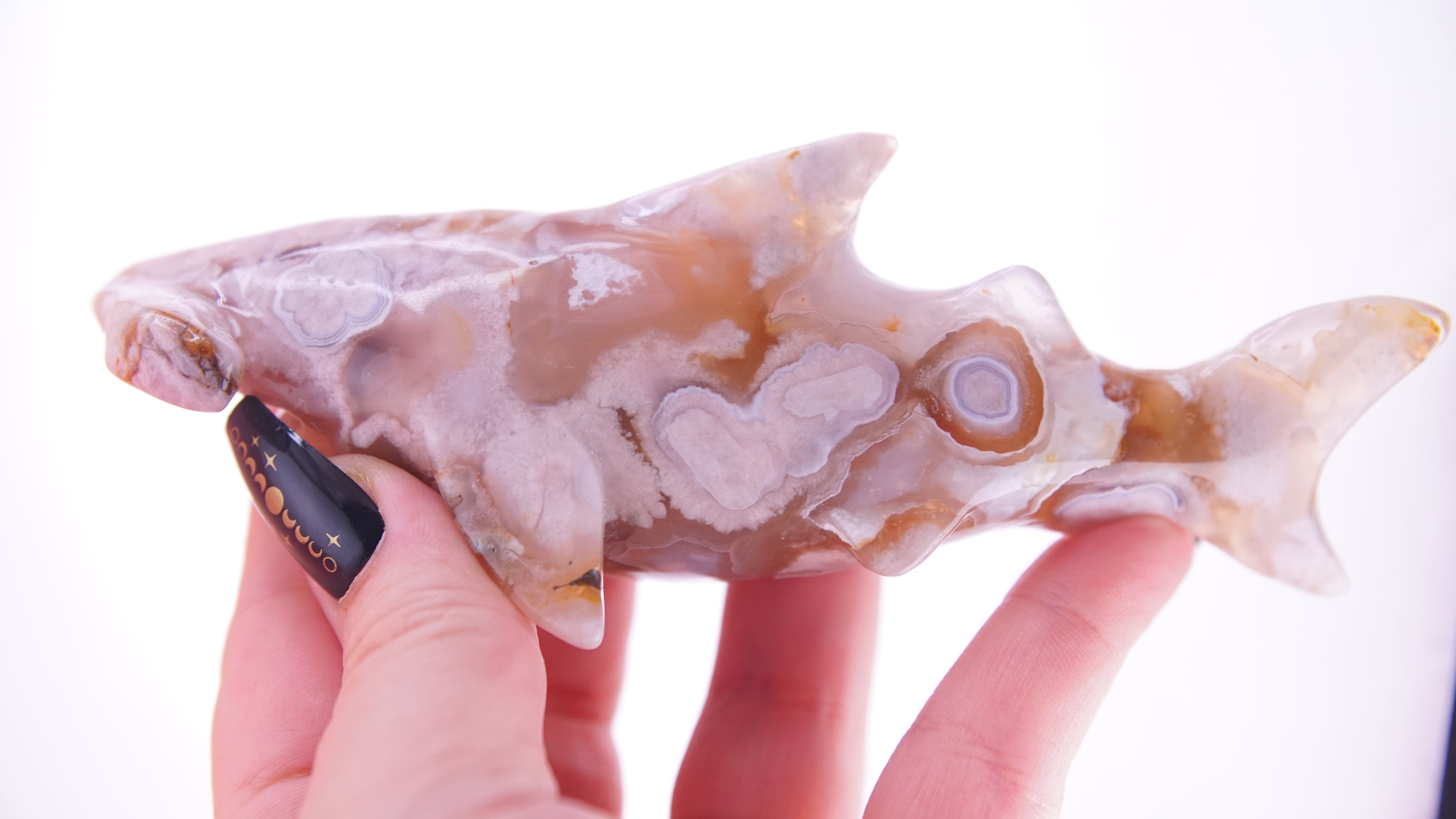 Flower Agate Hammerhead Shark Boutique Carving