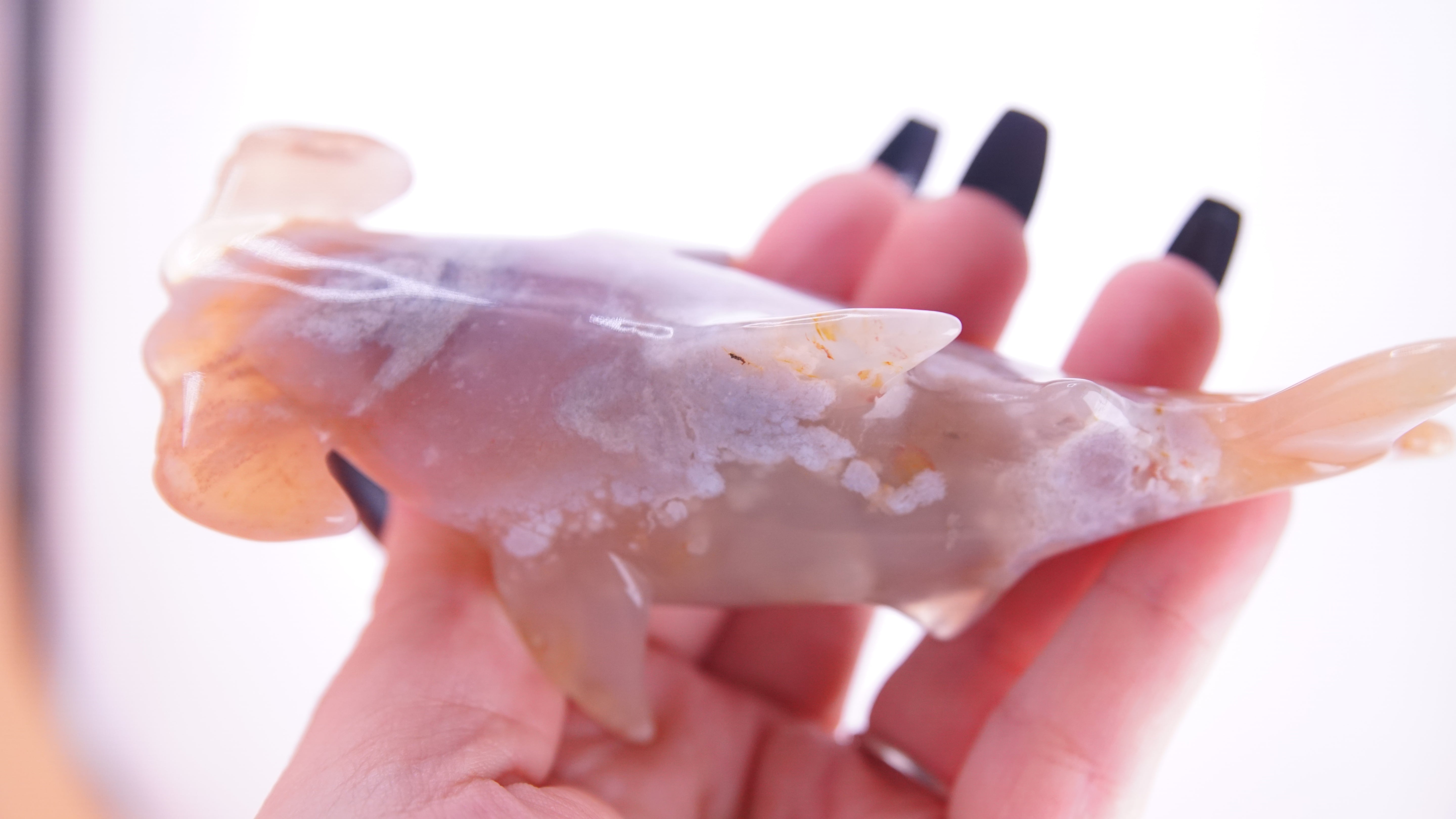 Flower Agate Hammerhead Shark Boutique Carving
