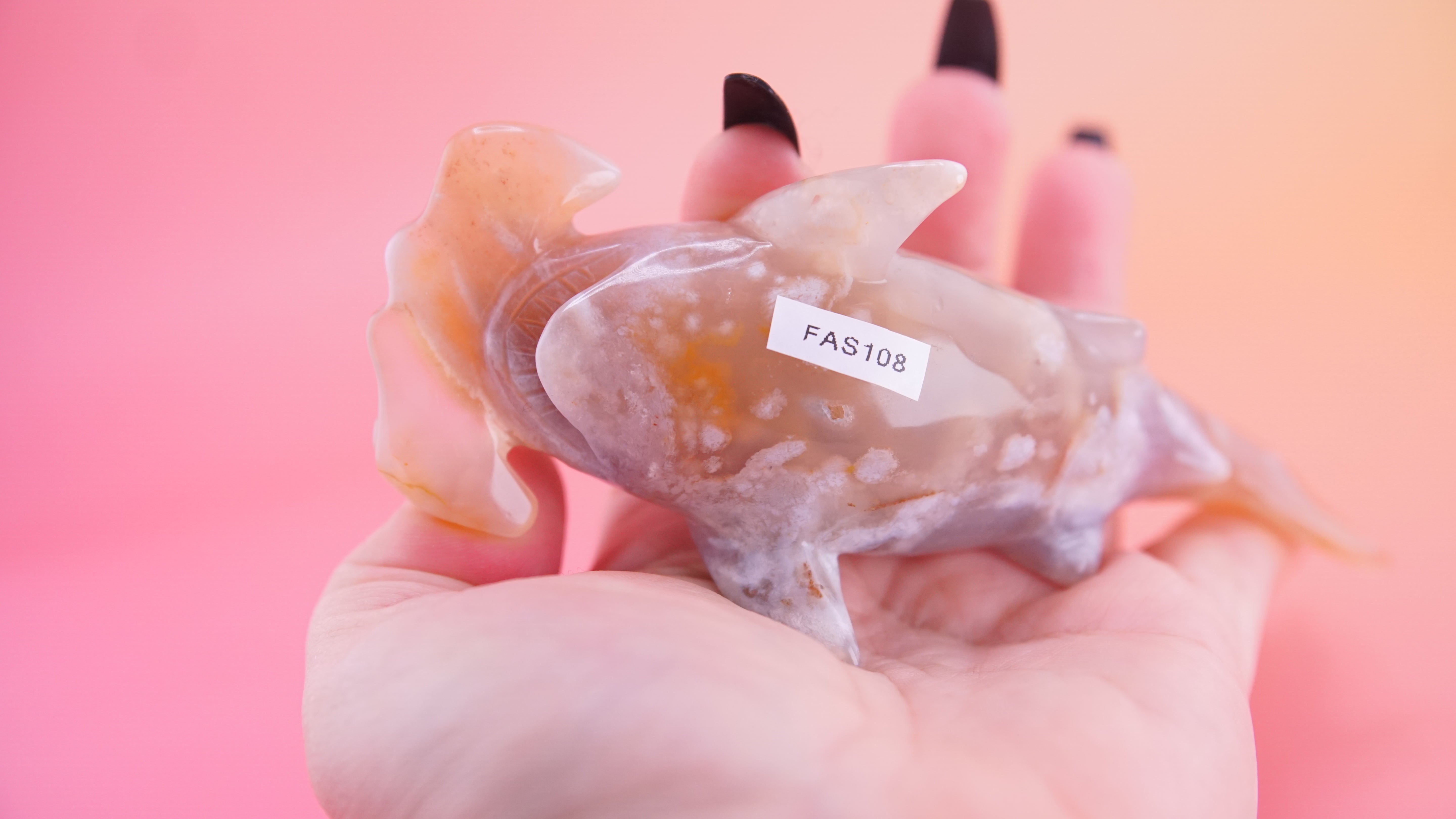 Flower Agate Hammerhead Shark Boutique Carving