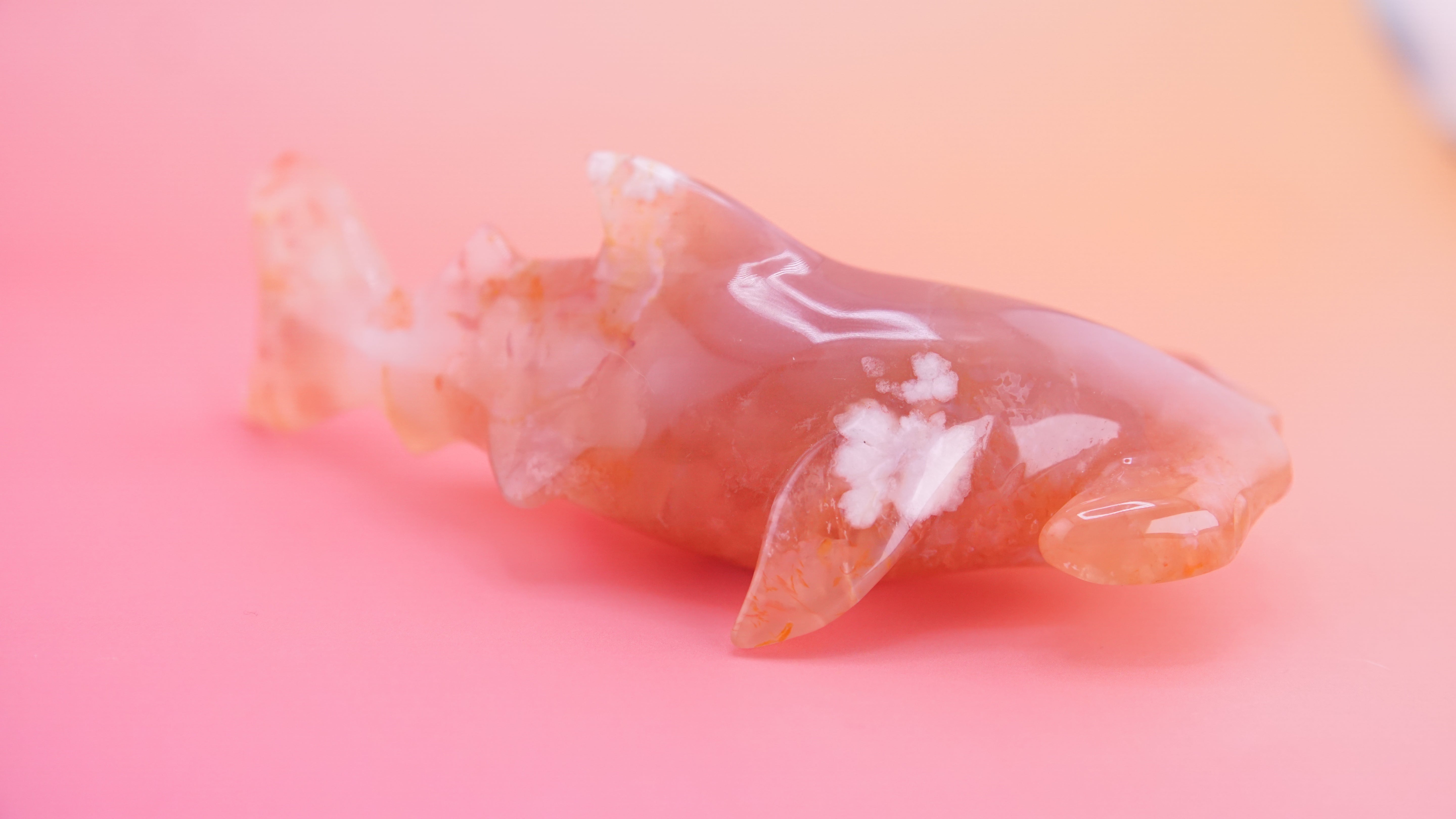 Flower Agate Hammerhead Shark Boutique Carving