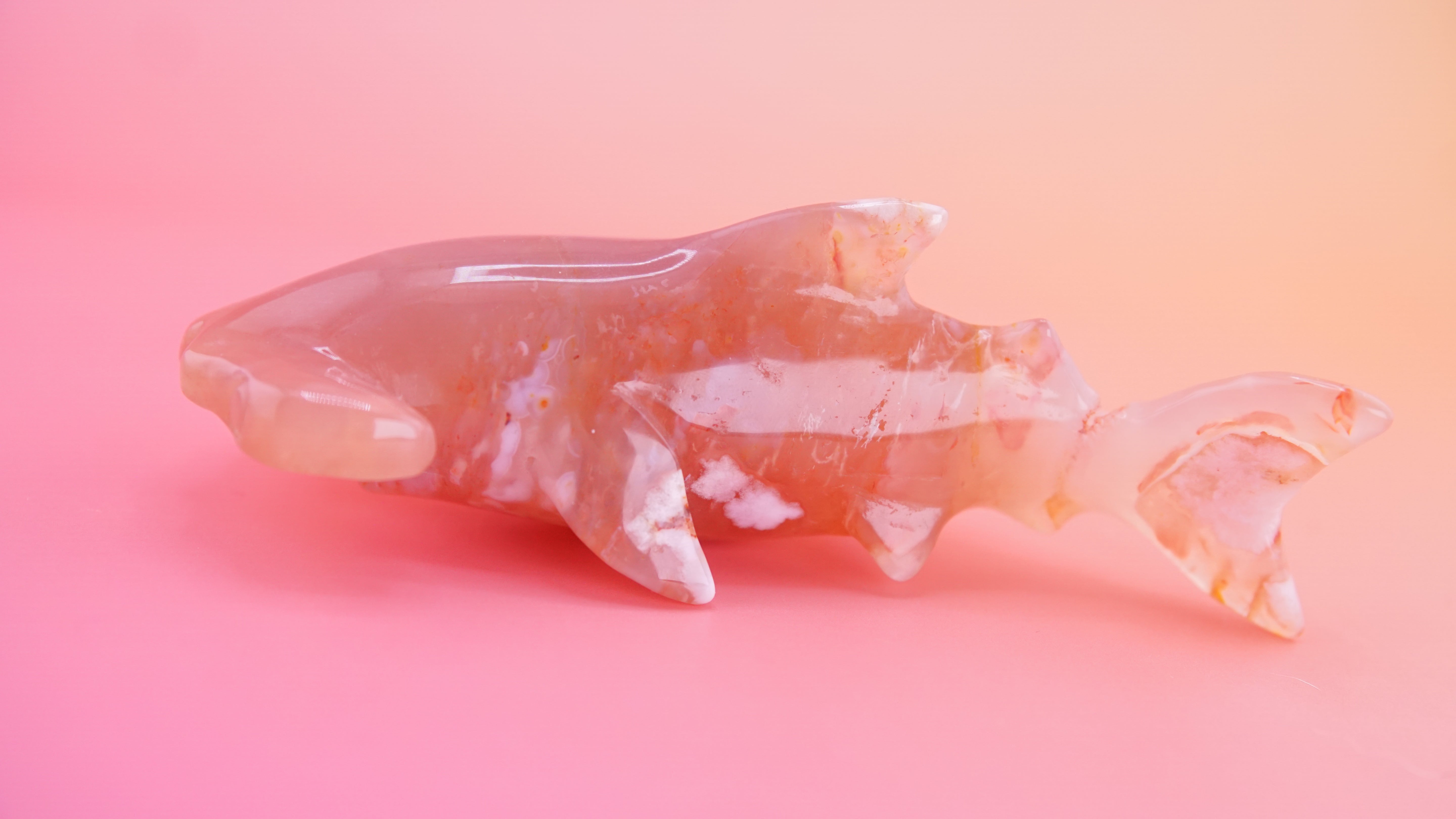 Flower Agate Hammerhead Shark Boutique Carving