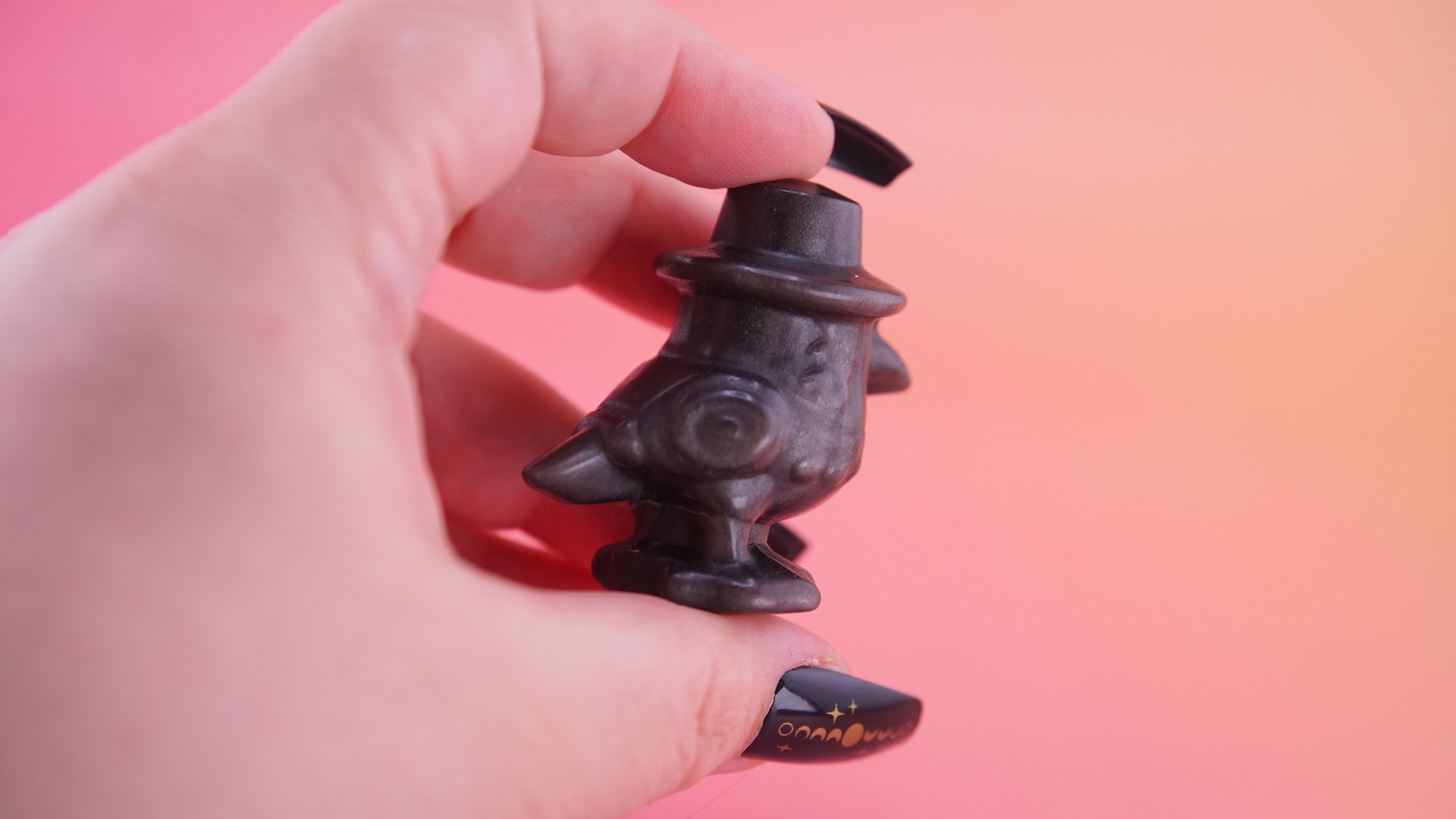 Demon Hunter Fandom Carving | Bird Carving | Silver Sheen Obsidian