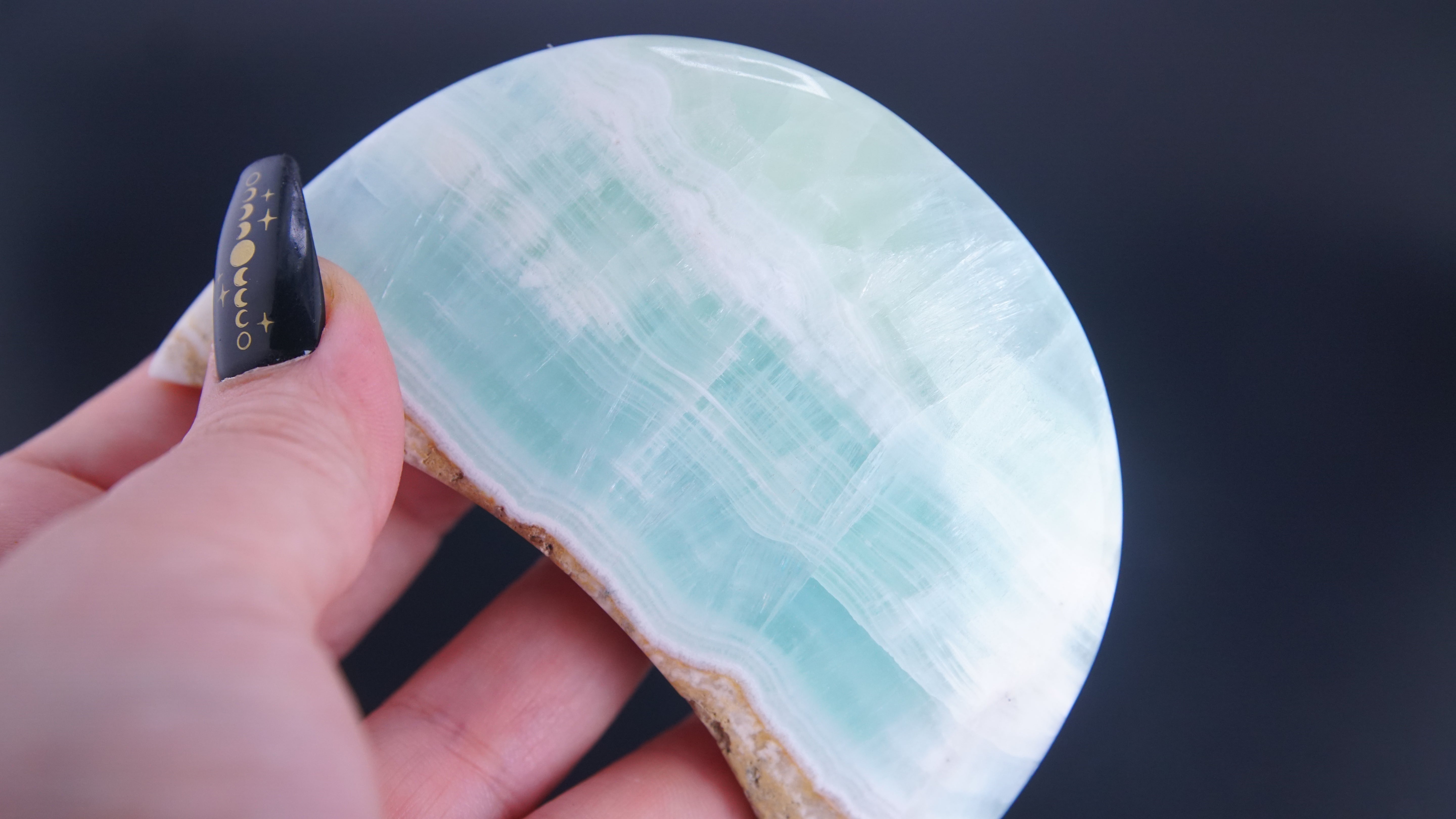 Pistachio Calcite Moon From Pakistan