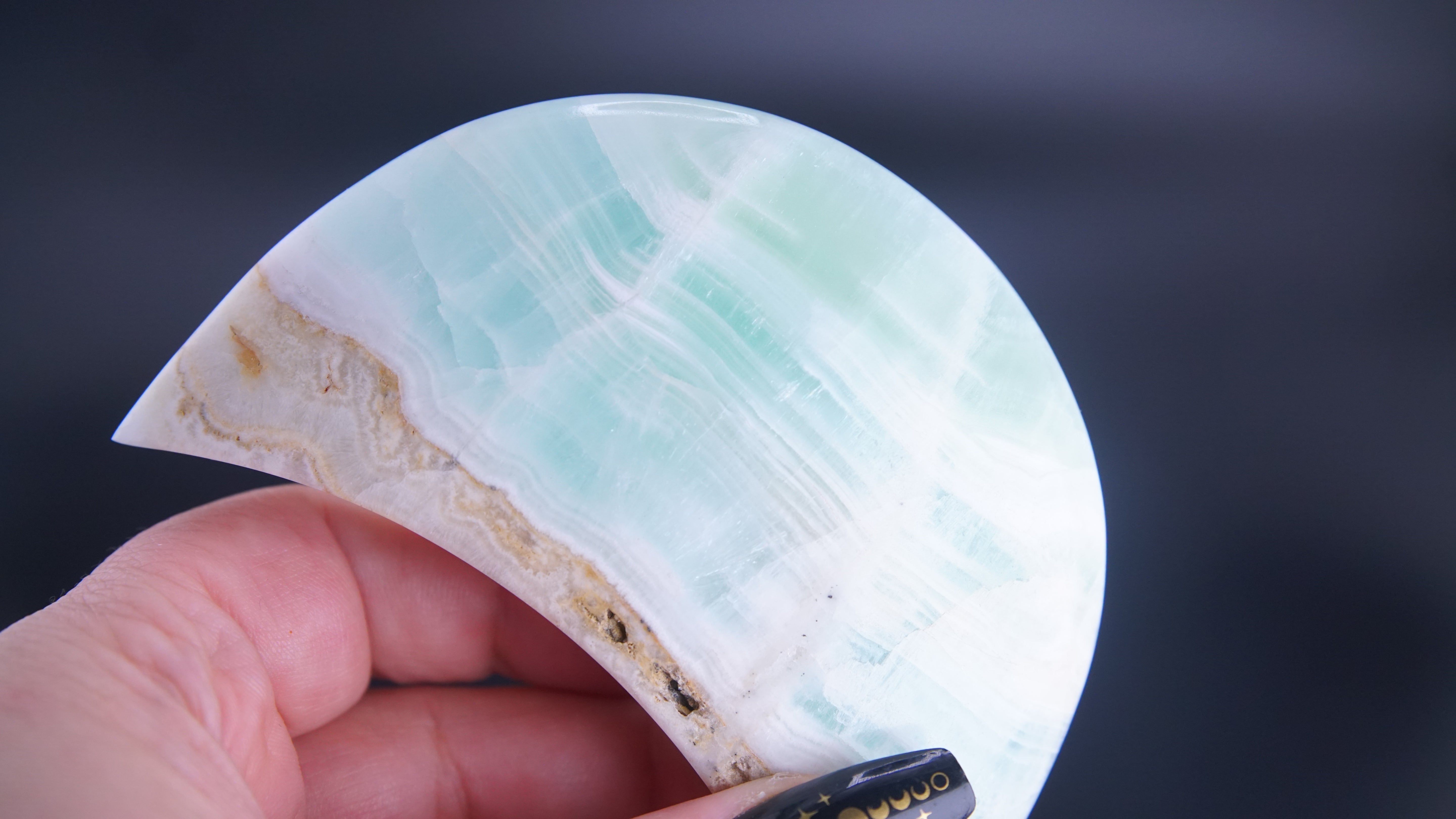 Pistachio Calcite Moon From Pakistan