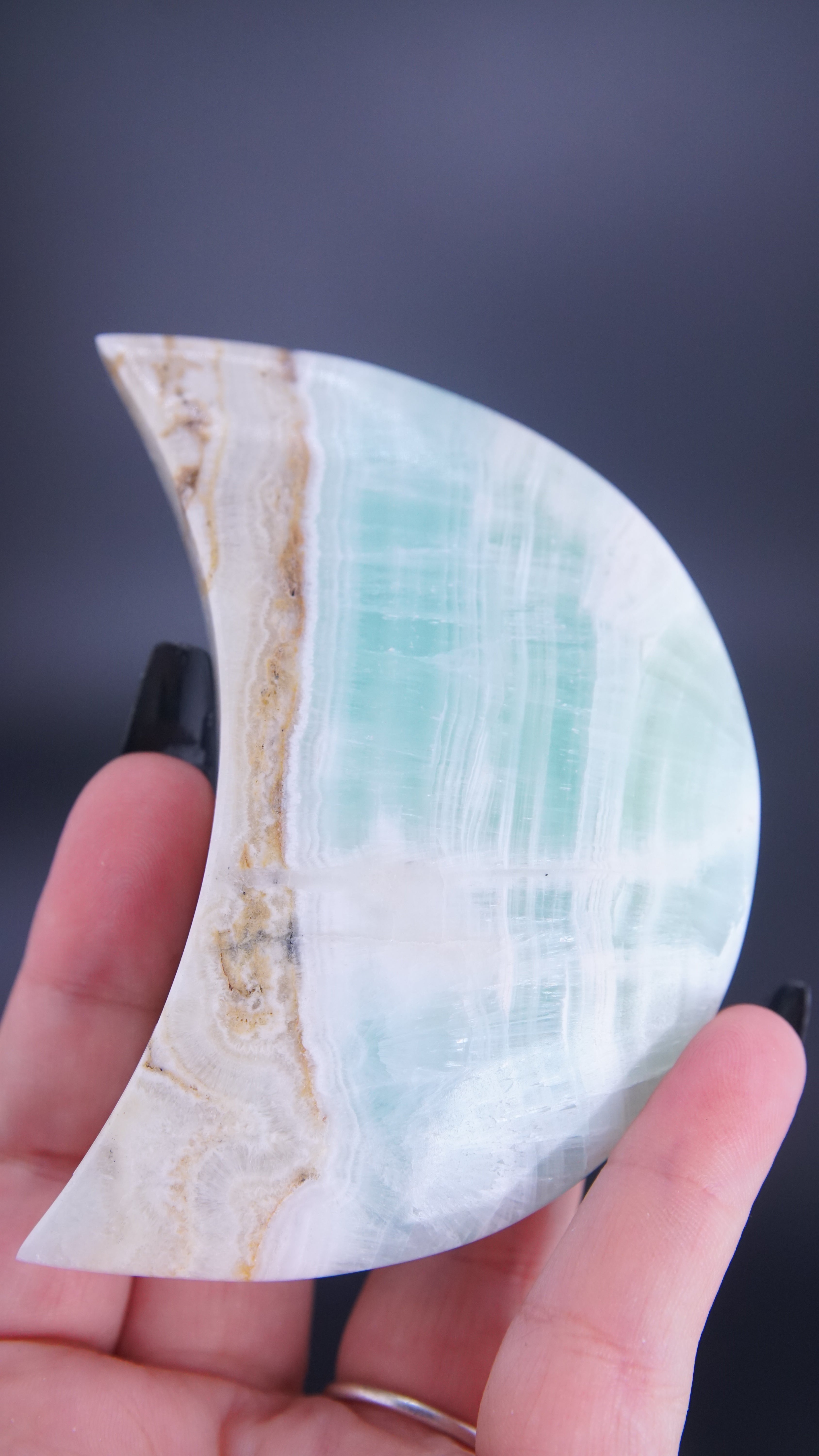 Pistachio Calcite Moon From Pakistan