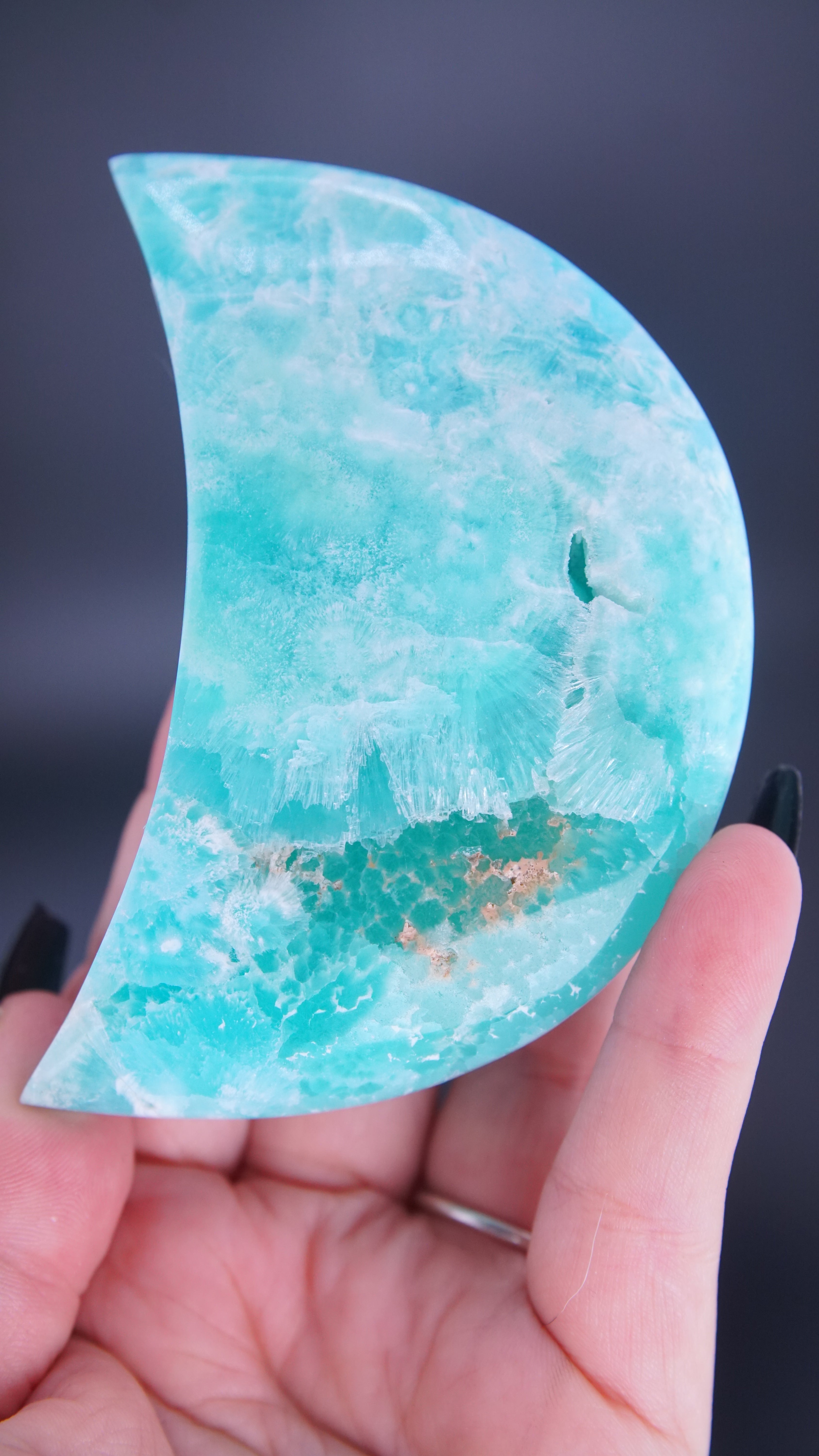 Blue Aragonite Calcite Moon From Pakistan