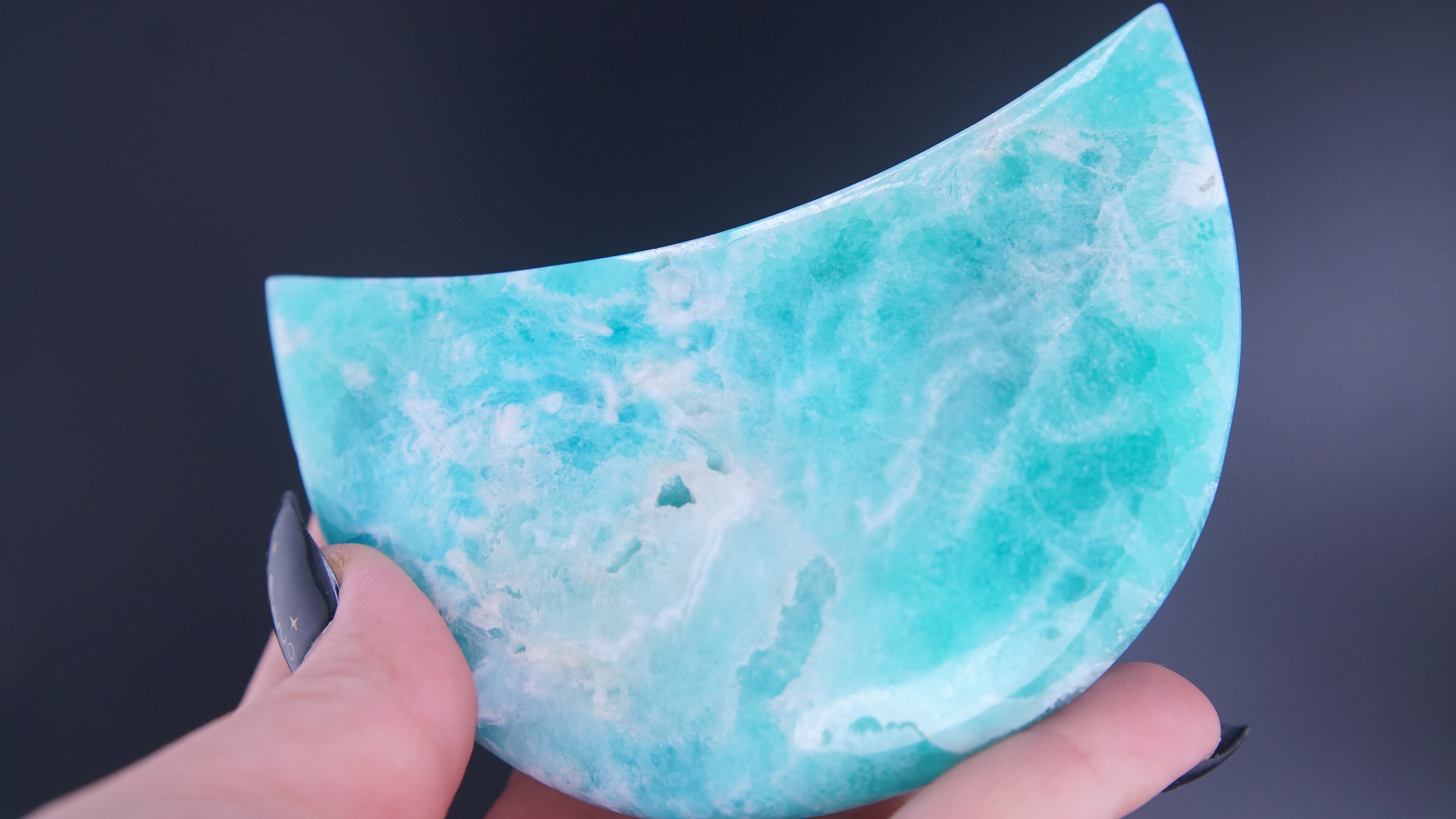 Blue Aragonite Calcite Moon From Pakistan