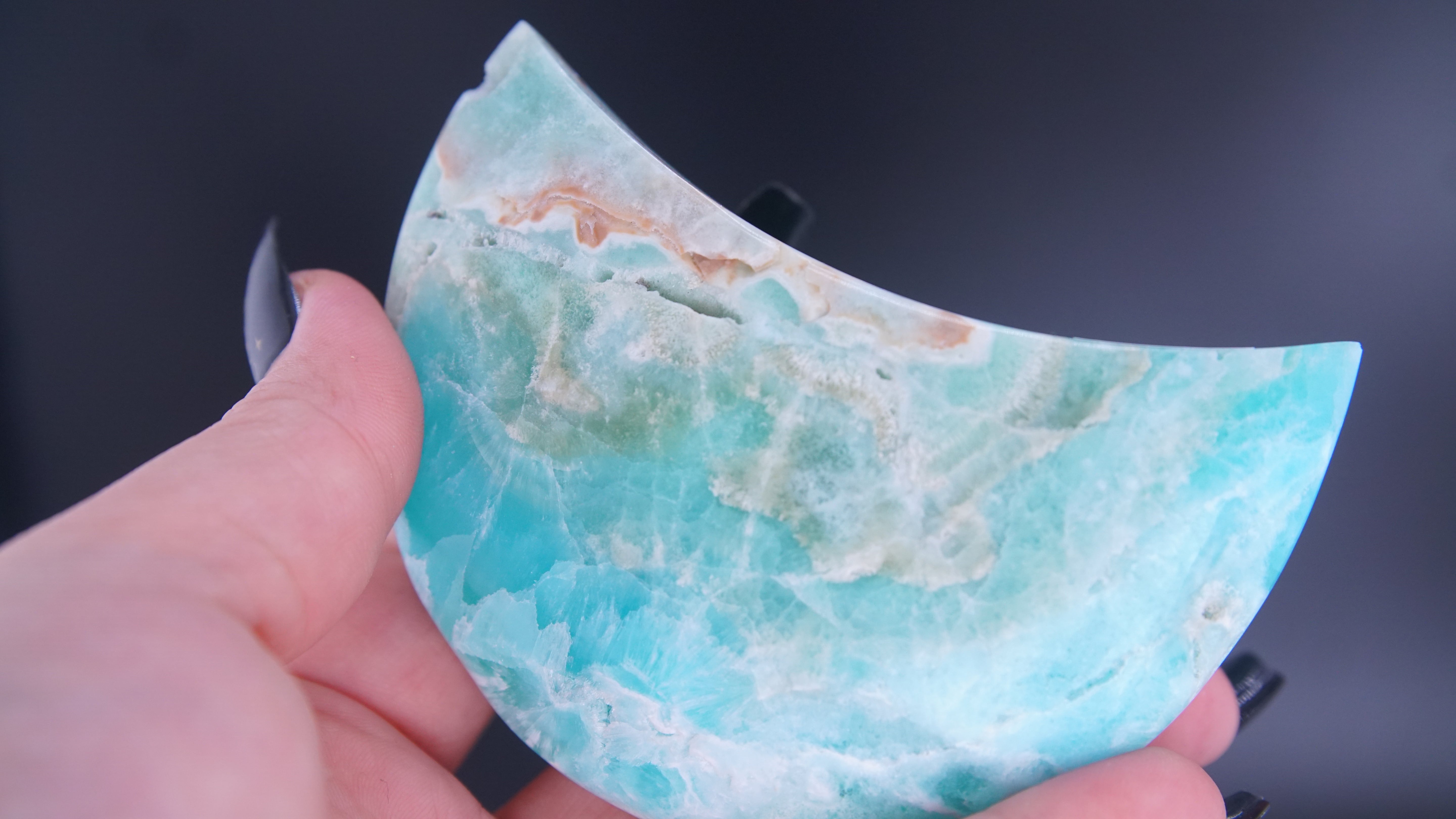 Blue Aragonite Calcite Moon From Pakistan