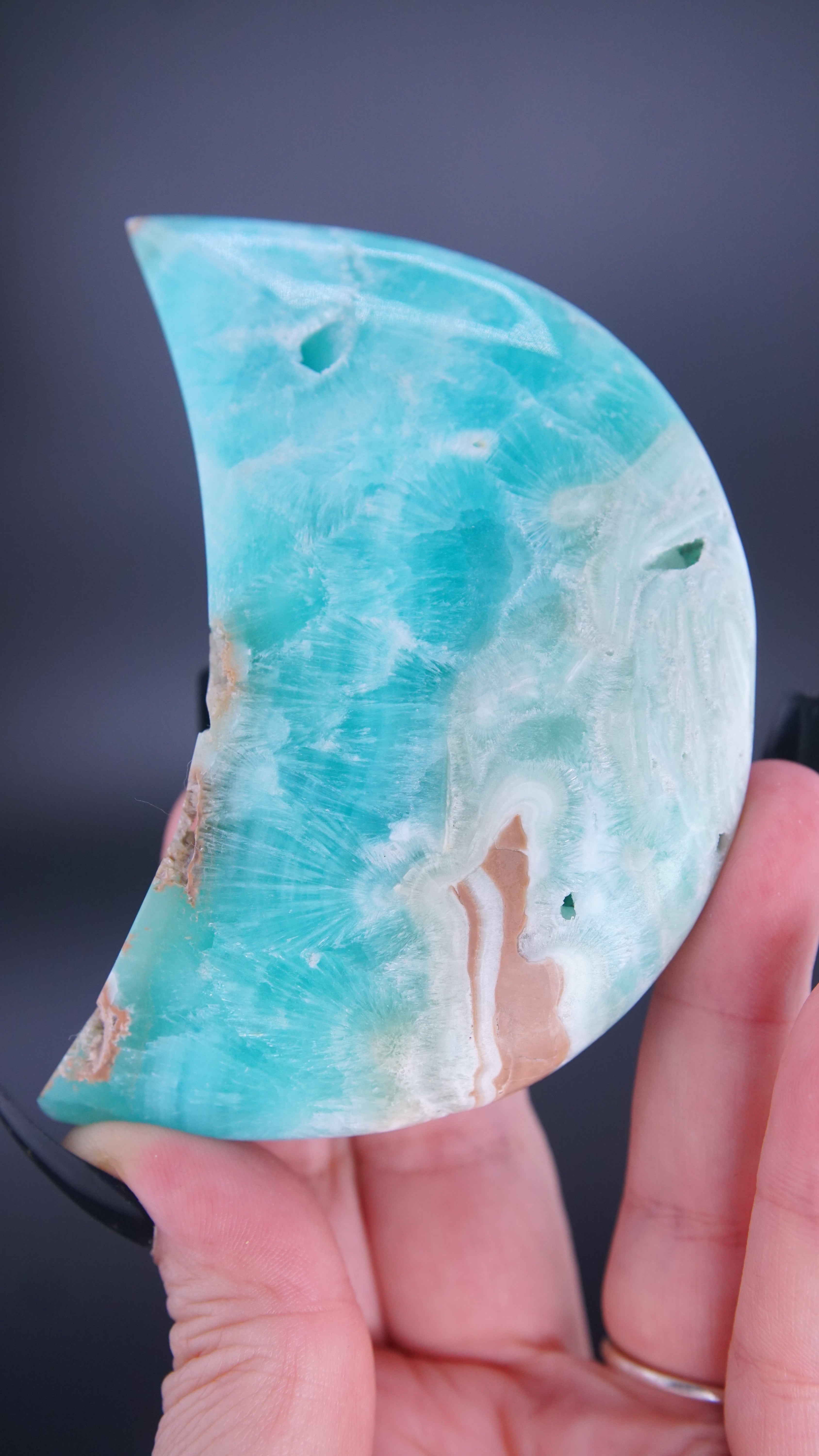 Blue Aragonite Calcite Moon From Pakistan