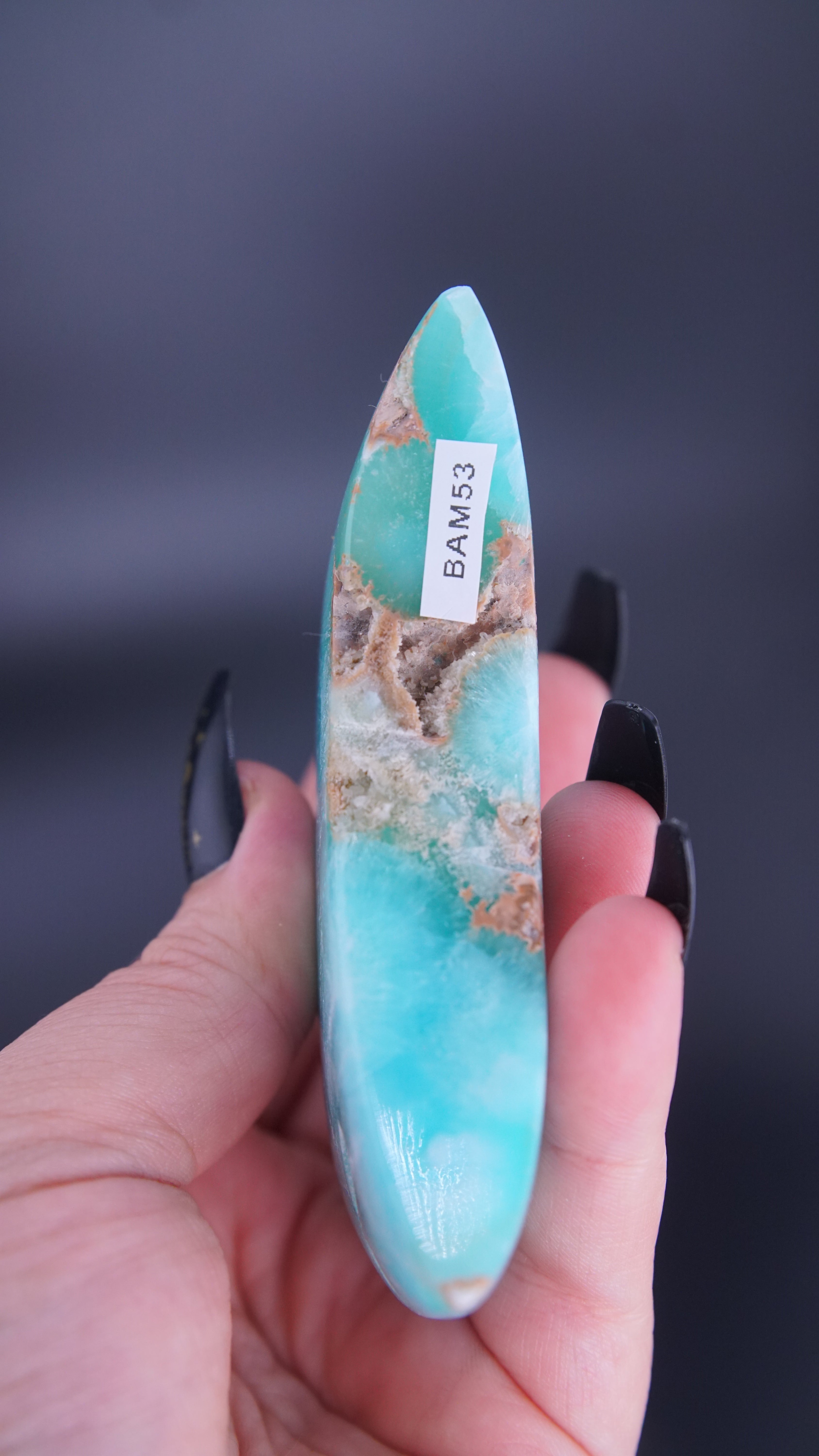 Blue Aragonite Calcite Moon From Pakistan