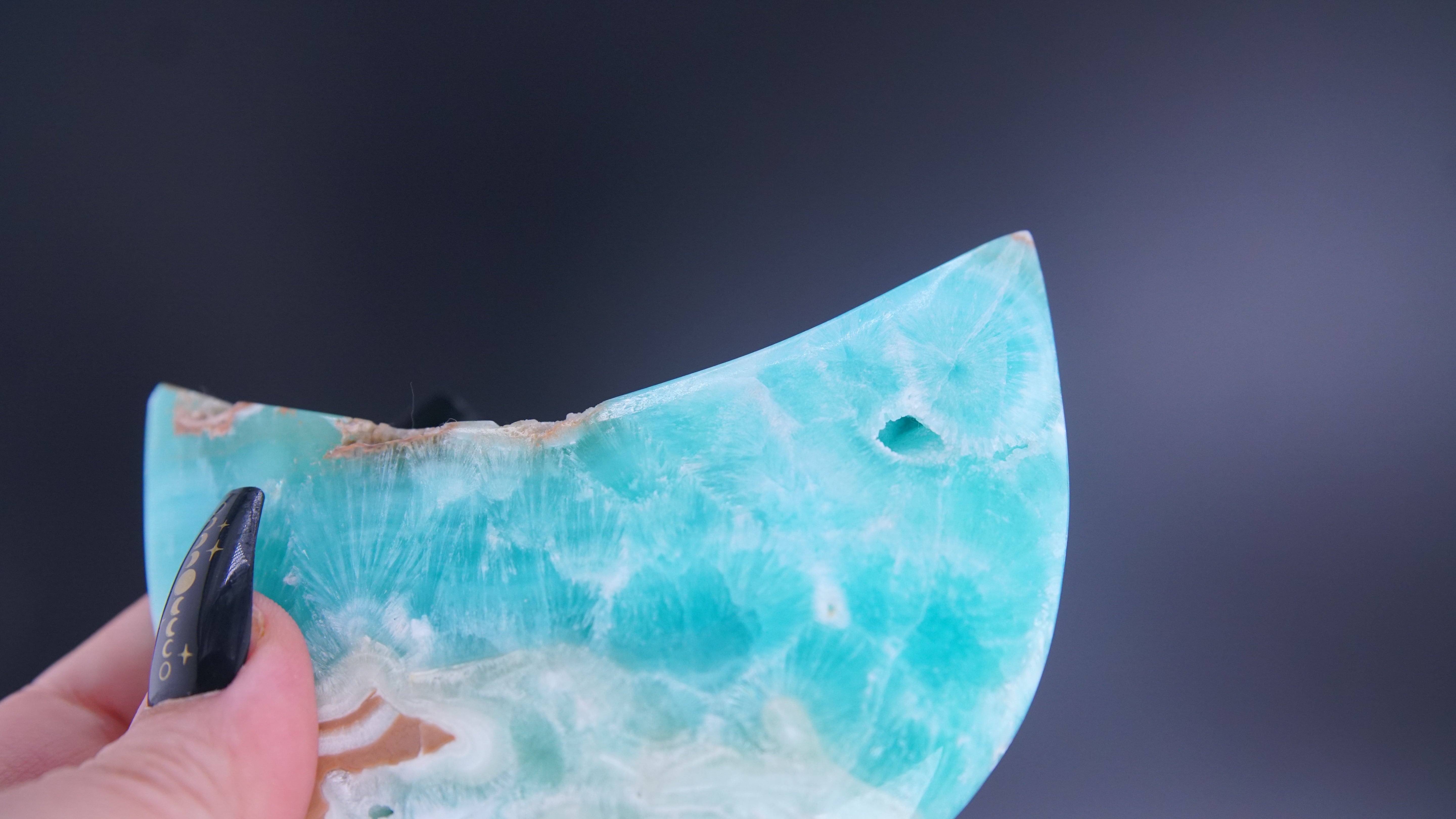 Blue Aragonite Calcite Moon From Pakistan