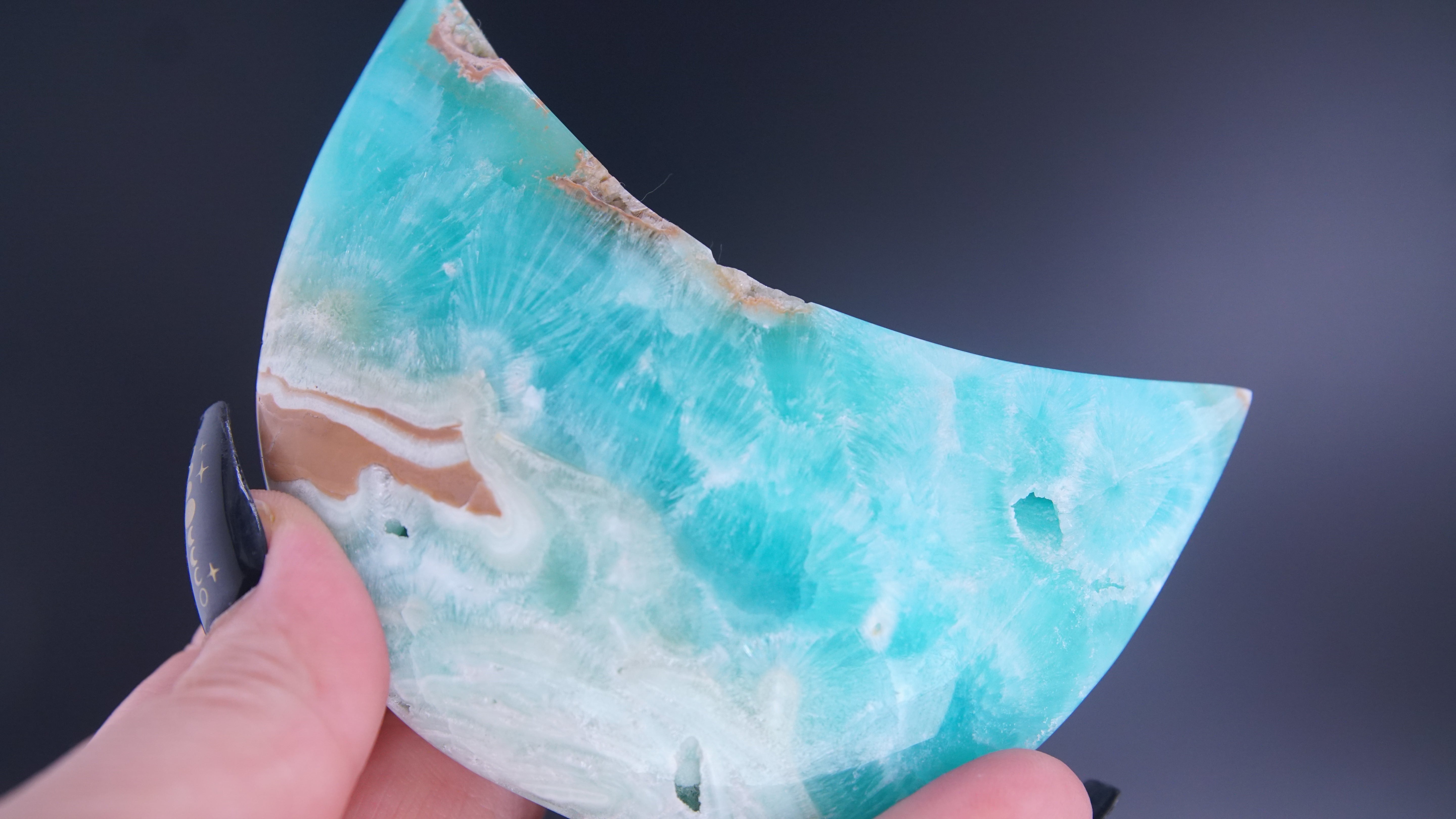 Blue Aragonite Calcite Moon From Pakistan