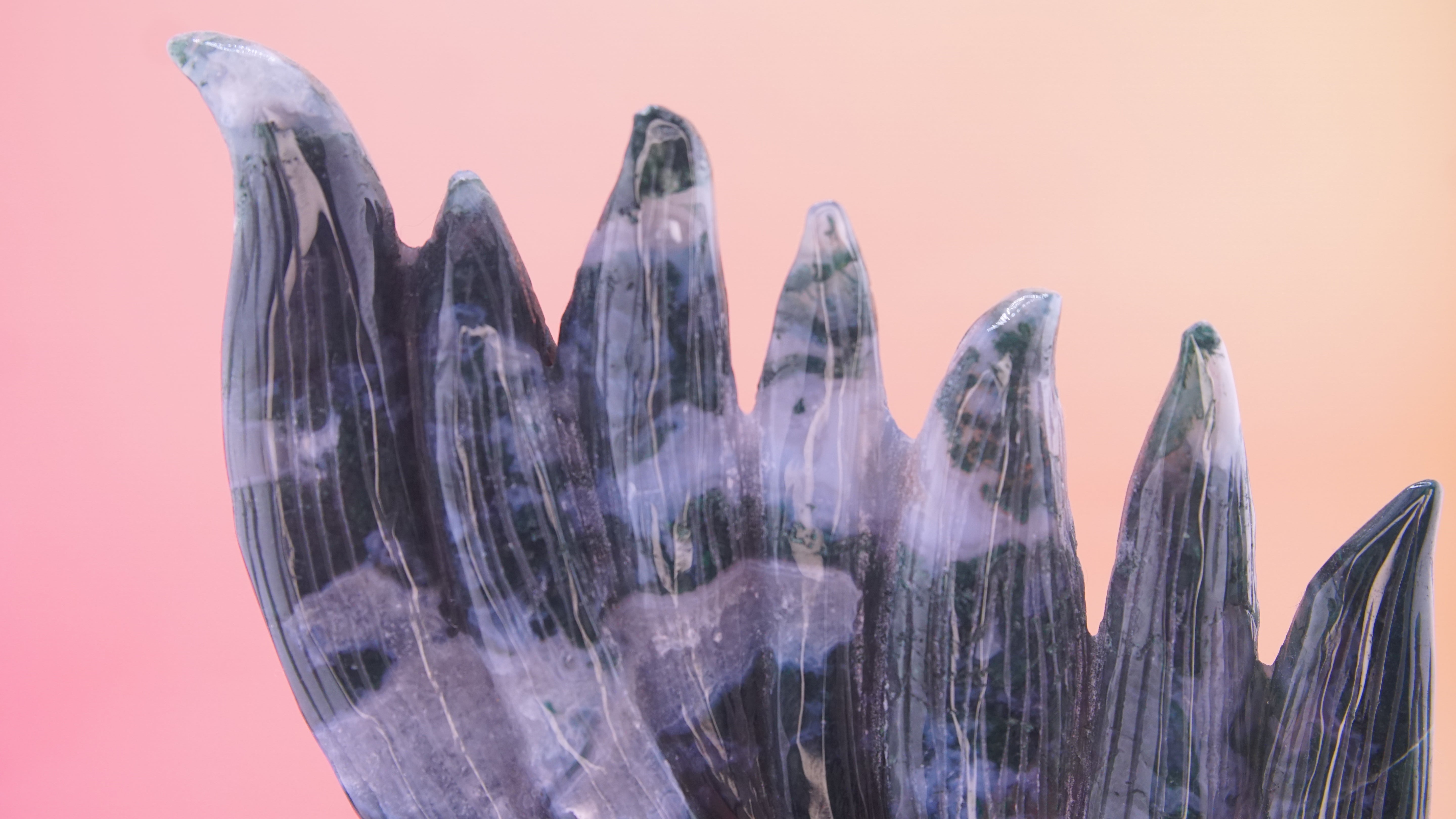 Blue Moss Agate Boutique 9 Tails Fox Carving | Crystal Carving Statement Piece