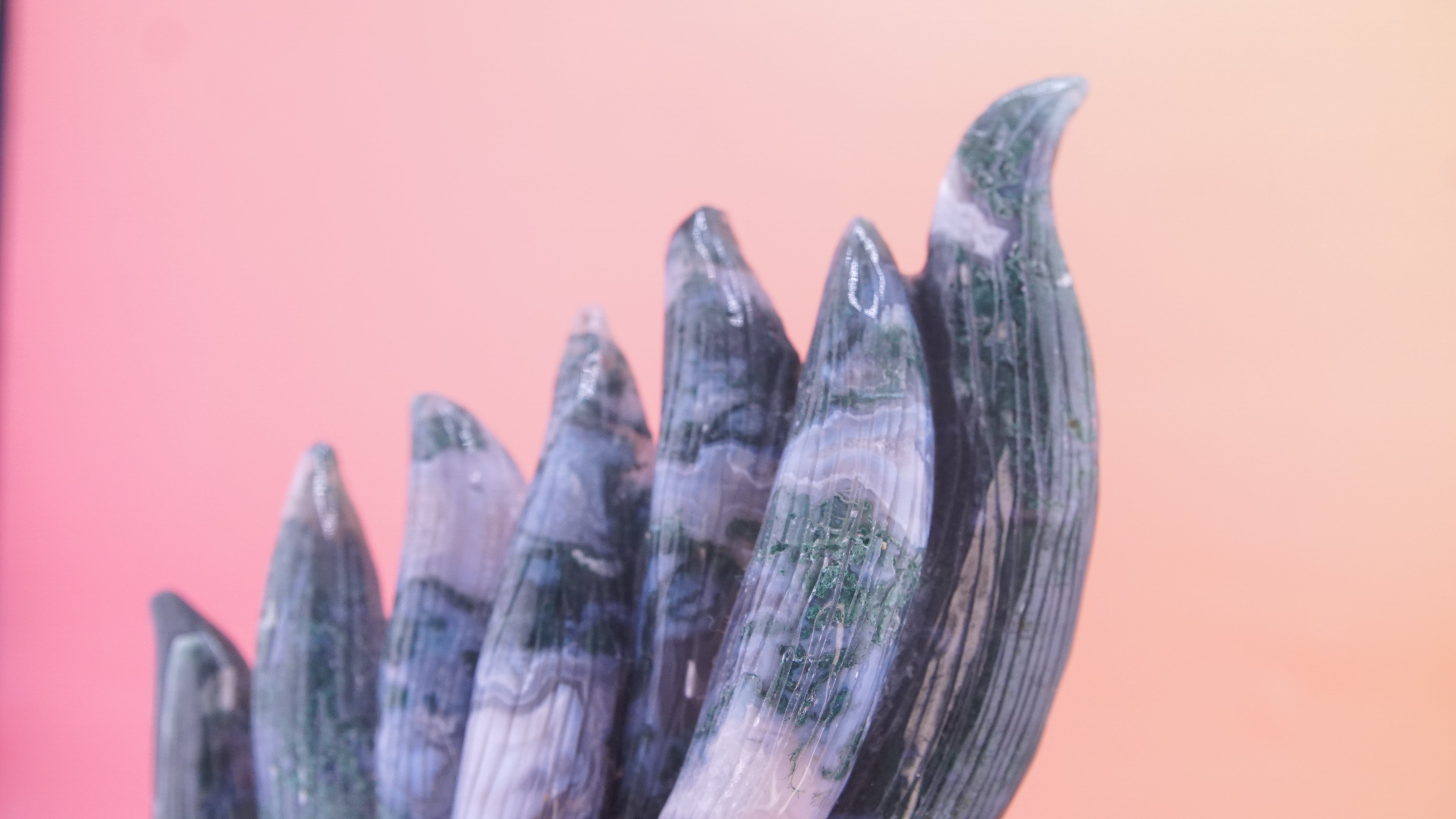 Blue Moss Agate Boutique 9 Tails Fox Carving | Crystal Carving Statement Piece