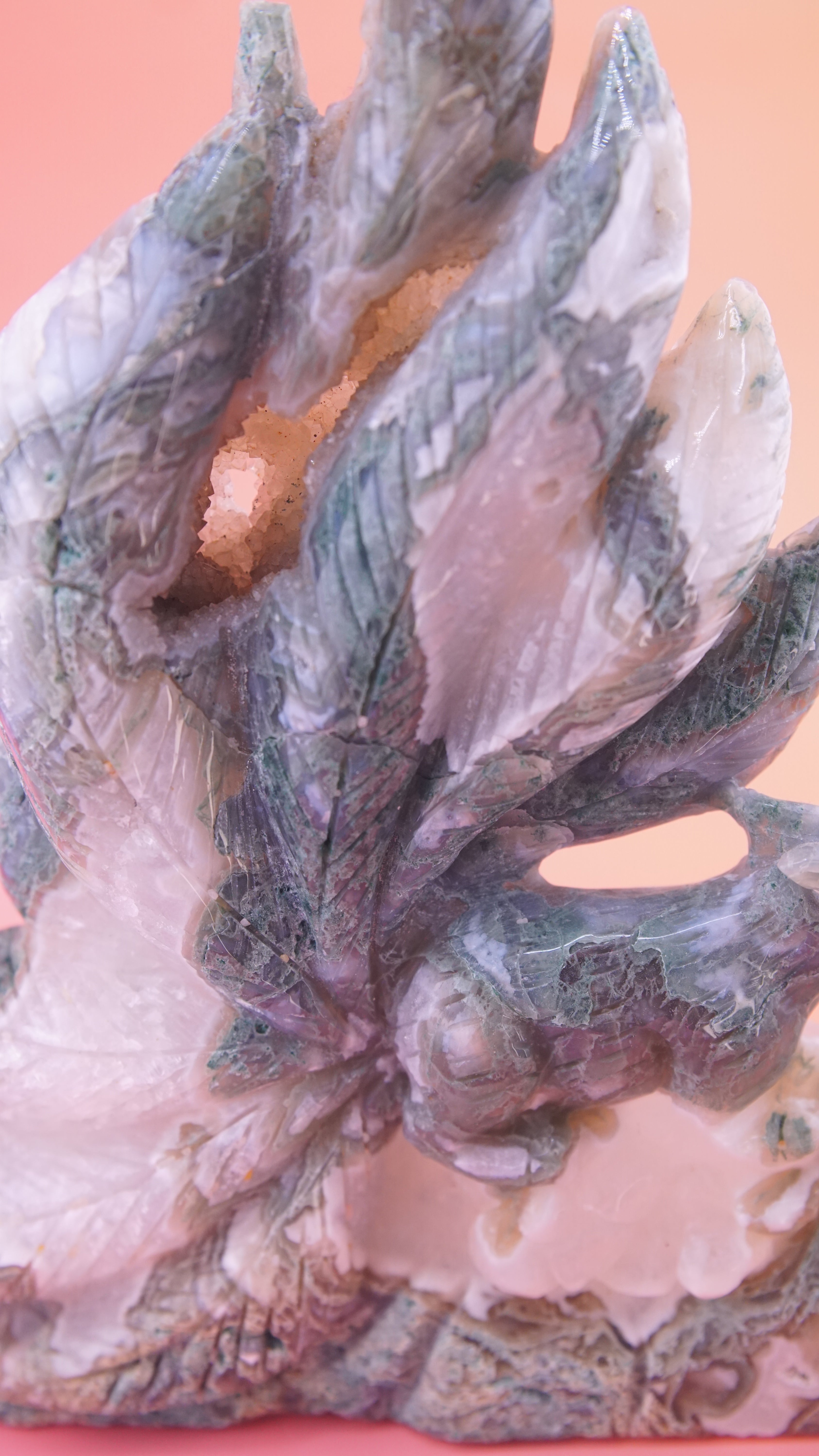 Blue Moss Agate Boutique 9 Tails Fox Carving | Crystal Carving Statement Piece