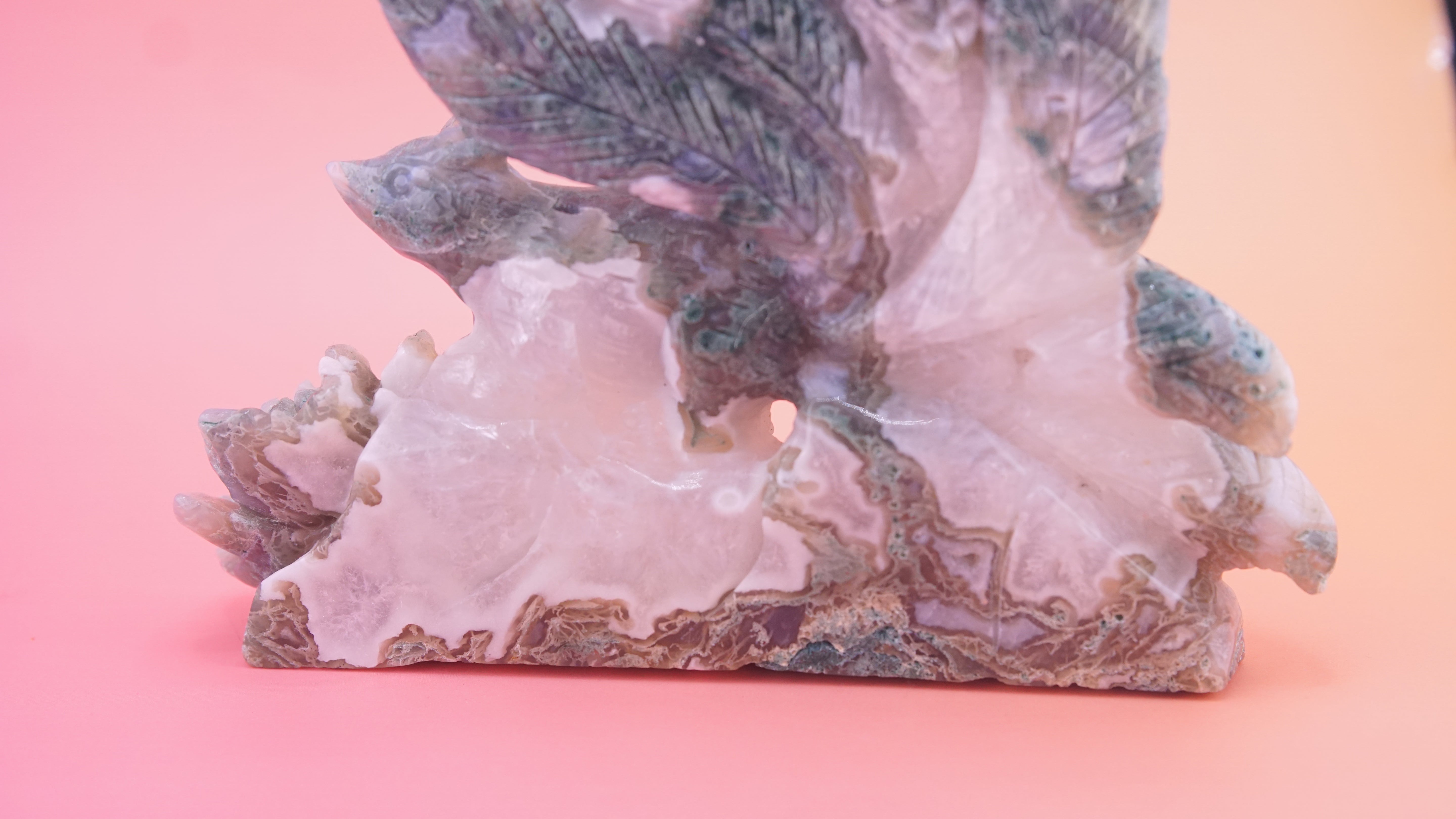 Blue Moss Agate Boutique 9 Tails Fox Carving | Crystal Carving Statement Piece