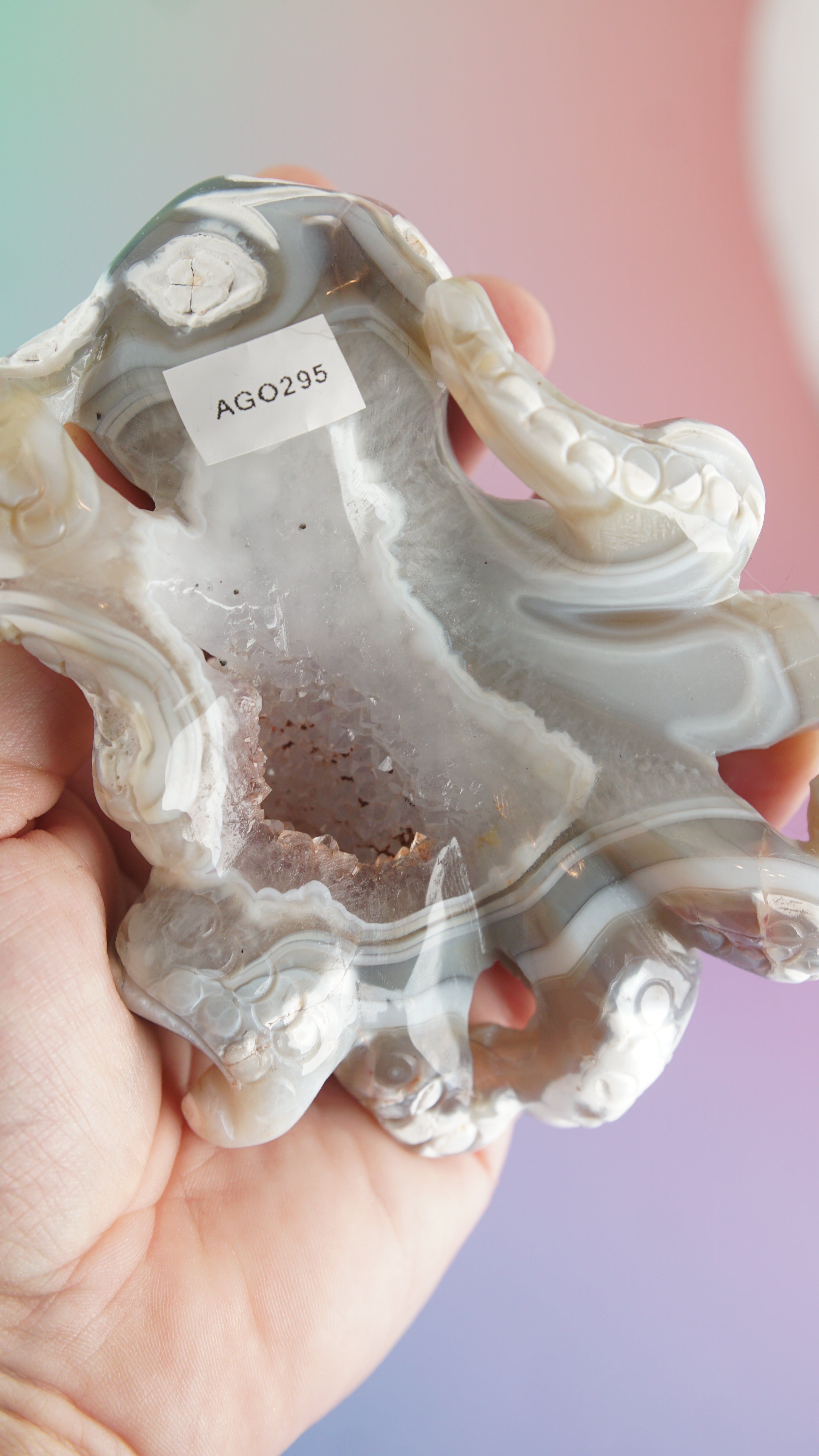Druzy Orca Agate With Amethyst Octopus Carving (Stand NOT Included)